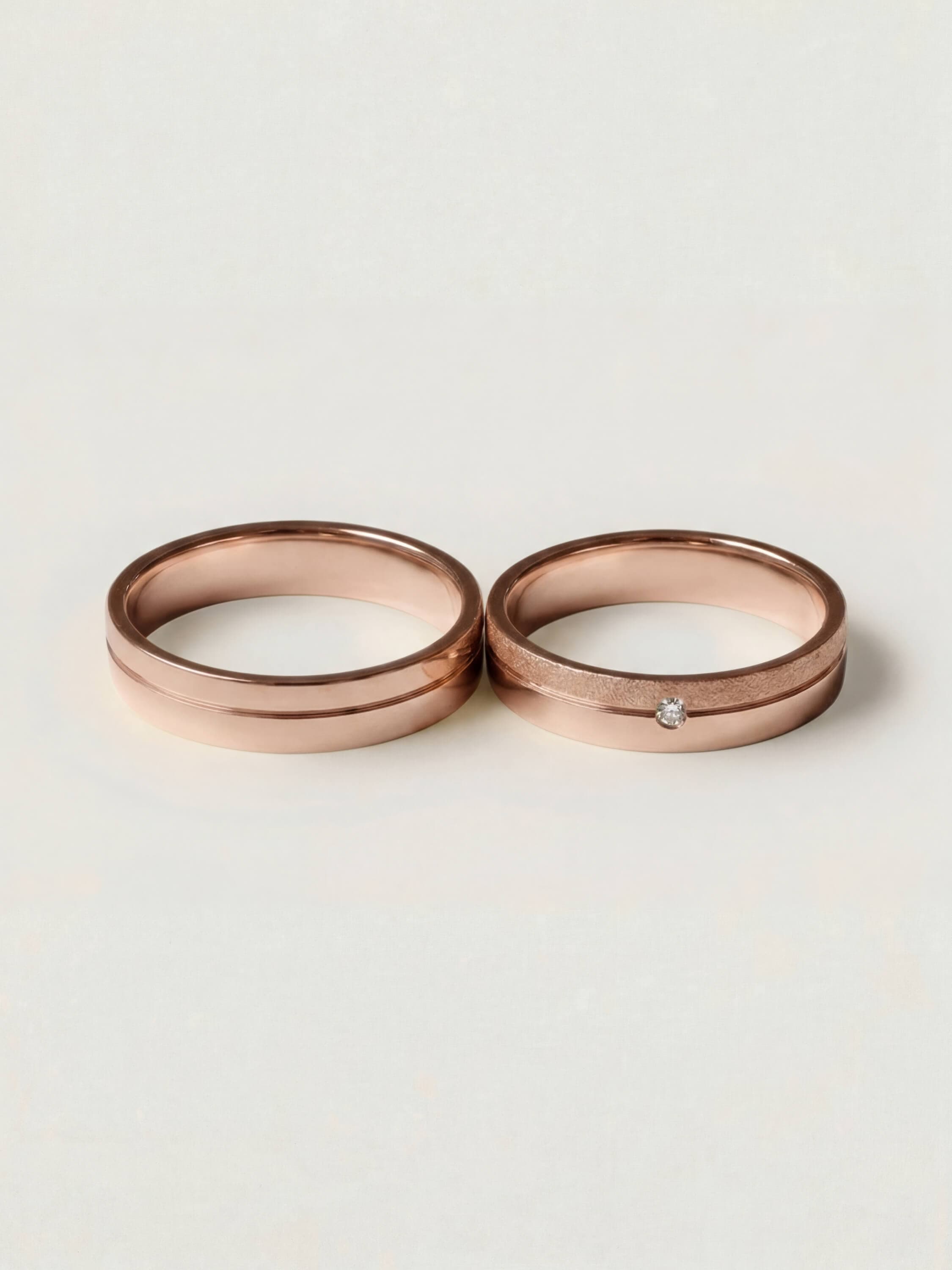 Line and Brilliant Relief duo wedding rings in rose gold