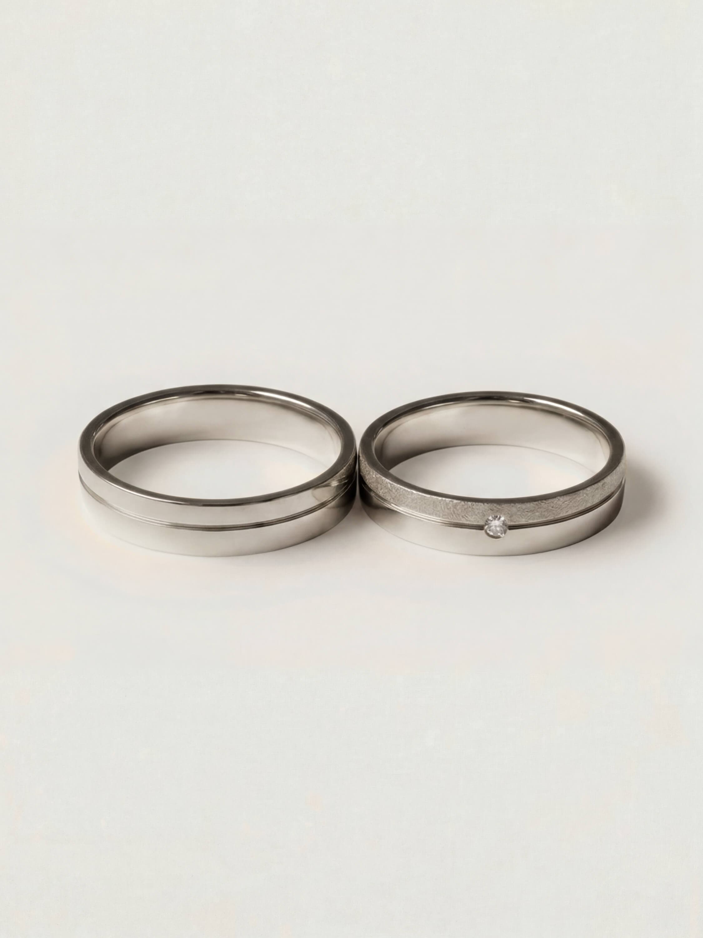 Line and Brilliant Relief duo wedding rings in white gold