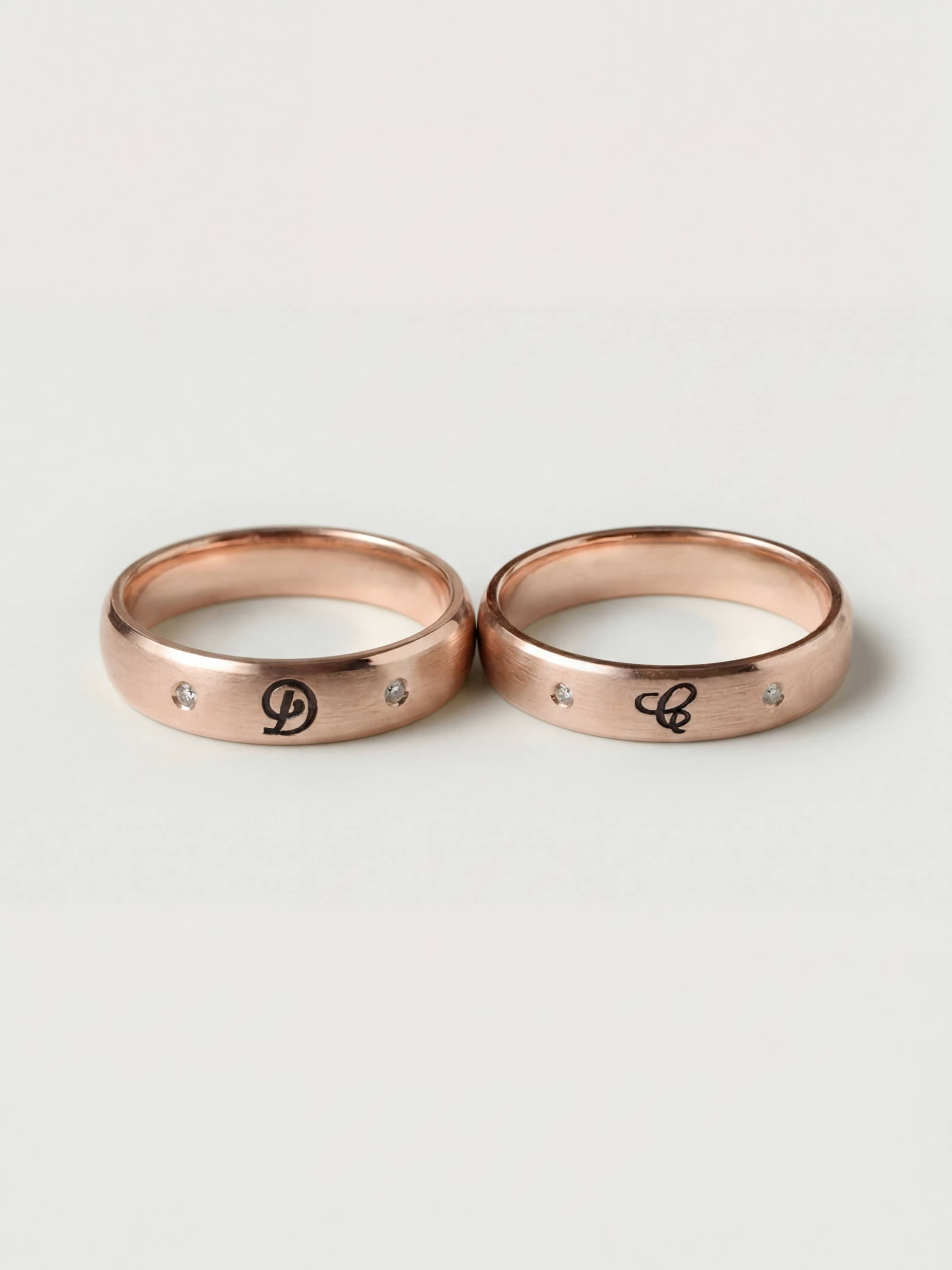 Signature duo wedding rings in rose gold
