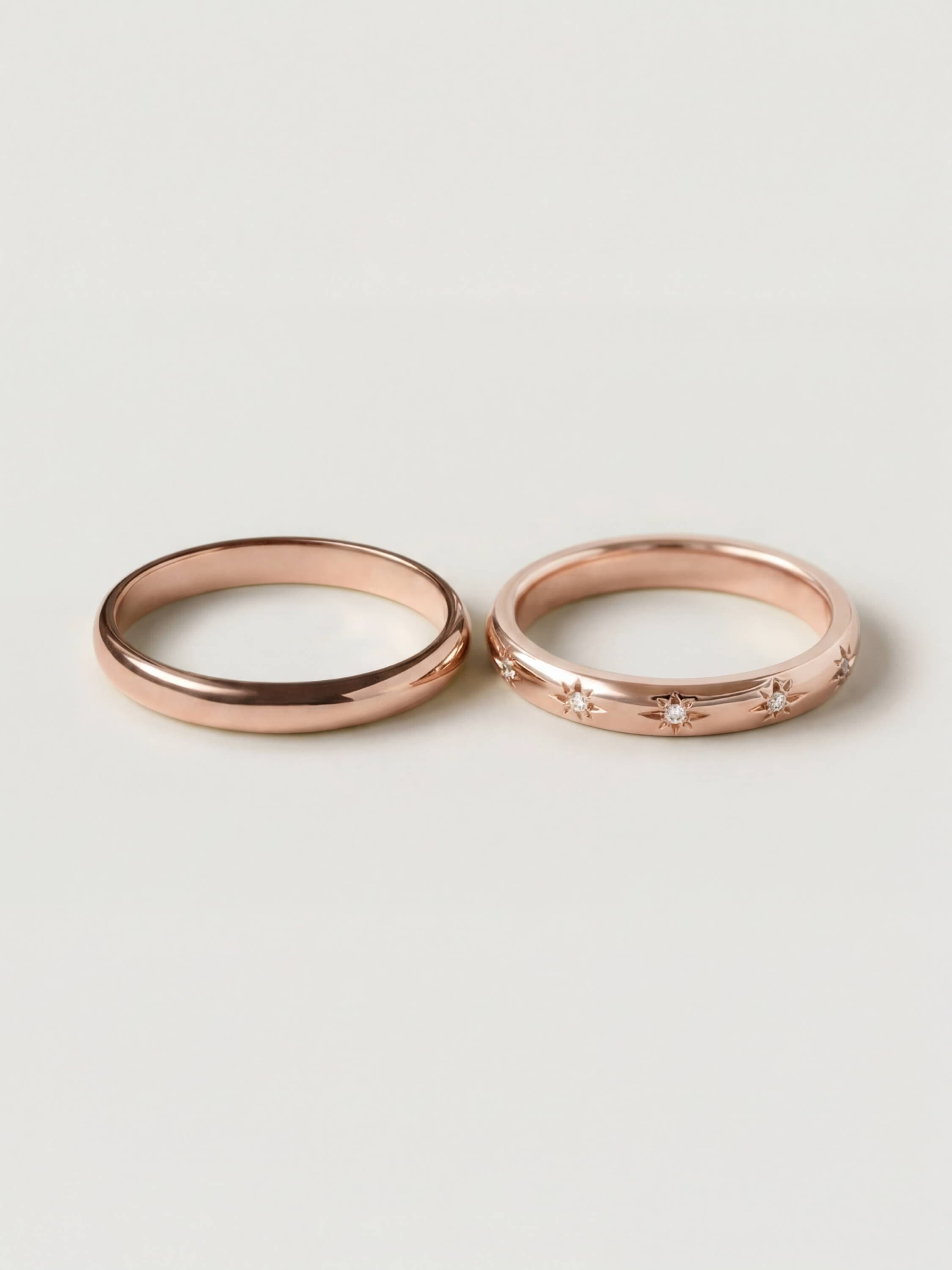 Classic HR 3mm and Stella Duo Wedding Rings in Rose Gold