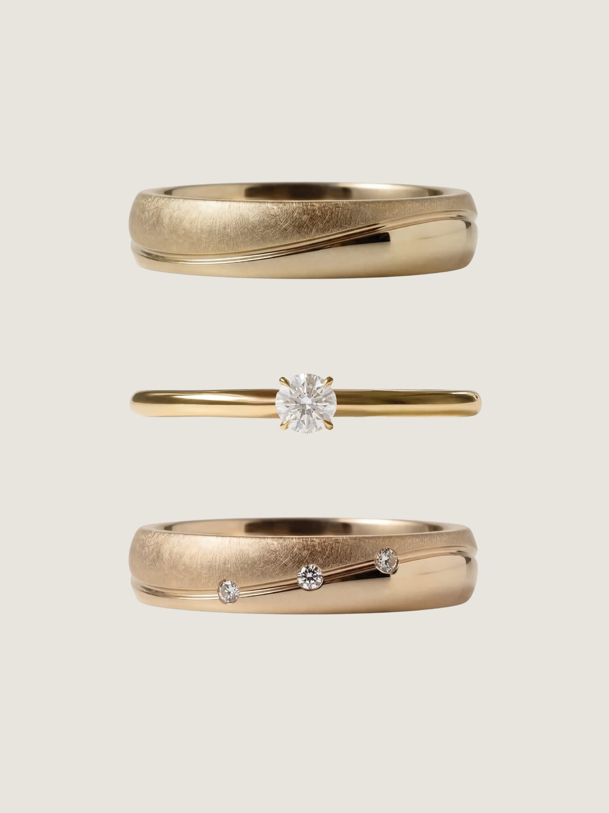 Classic Ring set S with Starlit Waves duo bands, yellow gold