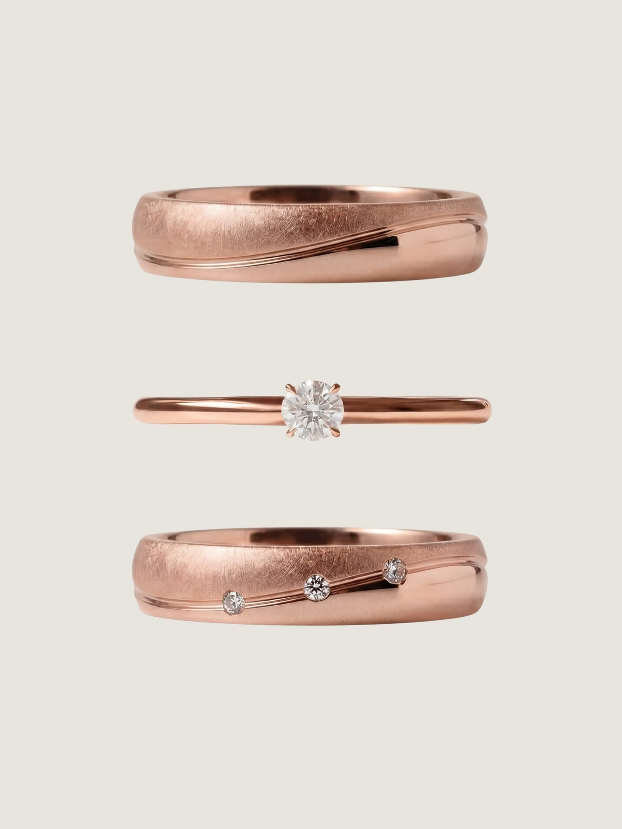 Classic Ring set S with Starlit Waves duo bands, rose gold