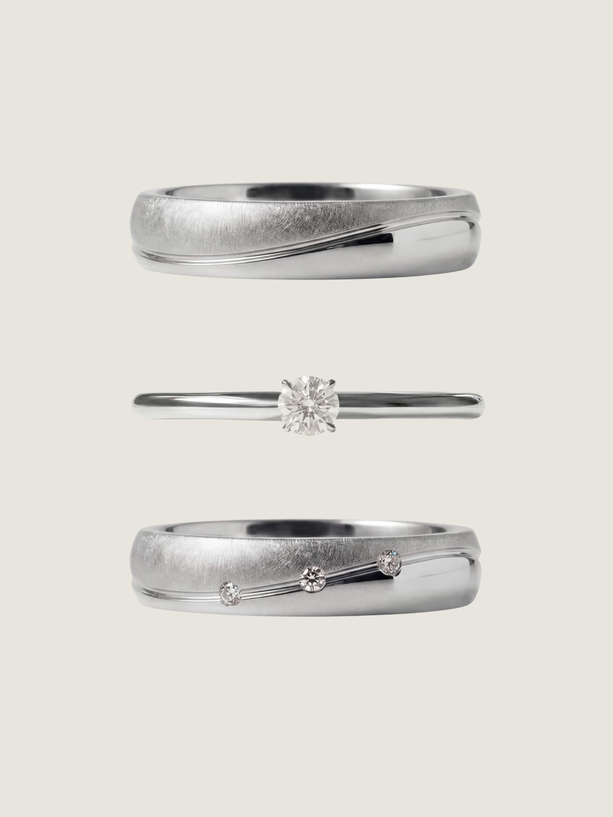 Classic Ring set S with Starlit Waves duo bands, white gold