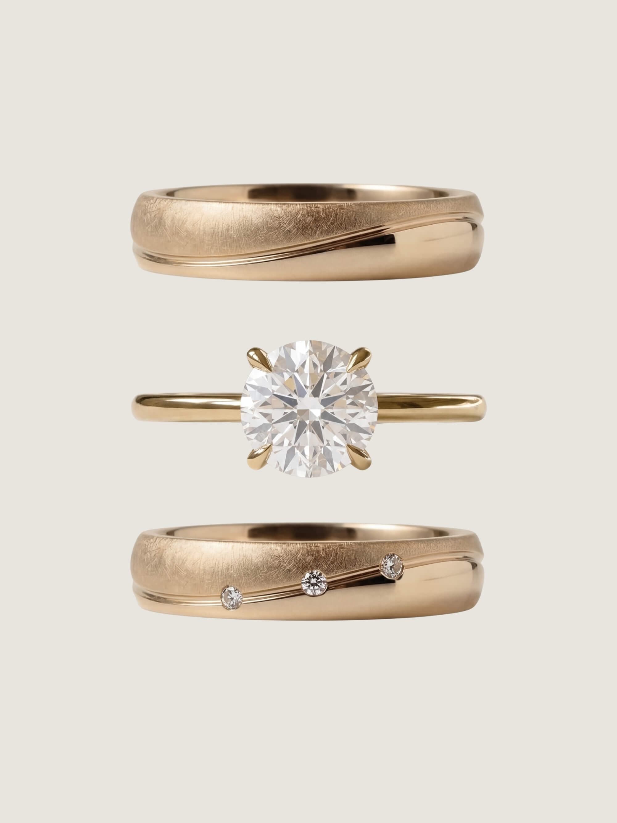 Classic Ring set M with Starlit Waves duo bands, yellow gold
