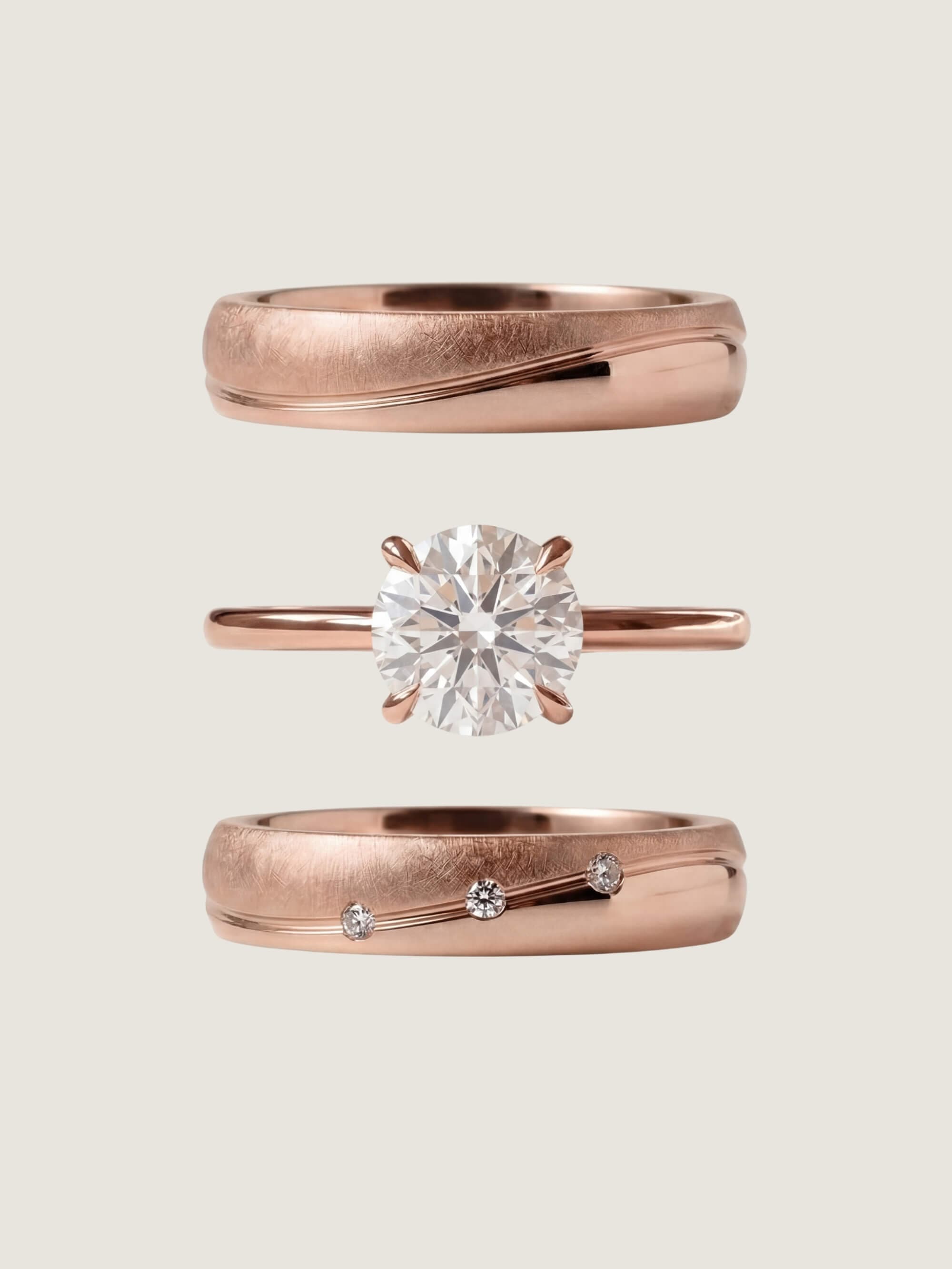 Classic Ring set M with Starlit Waves duo bands, rose gold