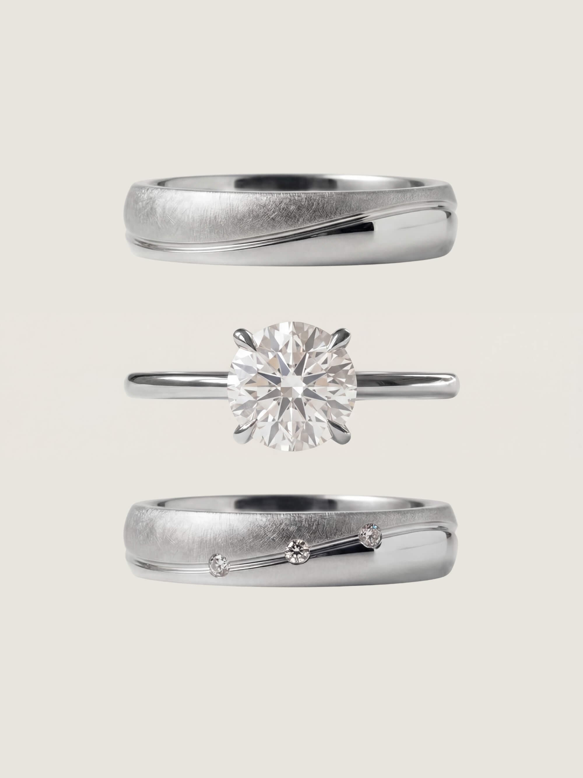 Classic Ring set M with Starlit Waves duo bands, white gold