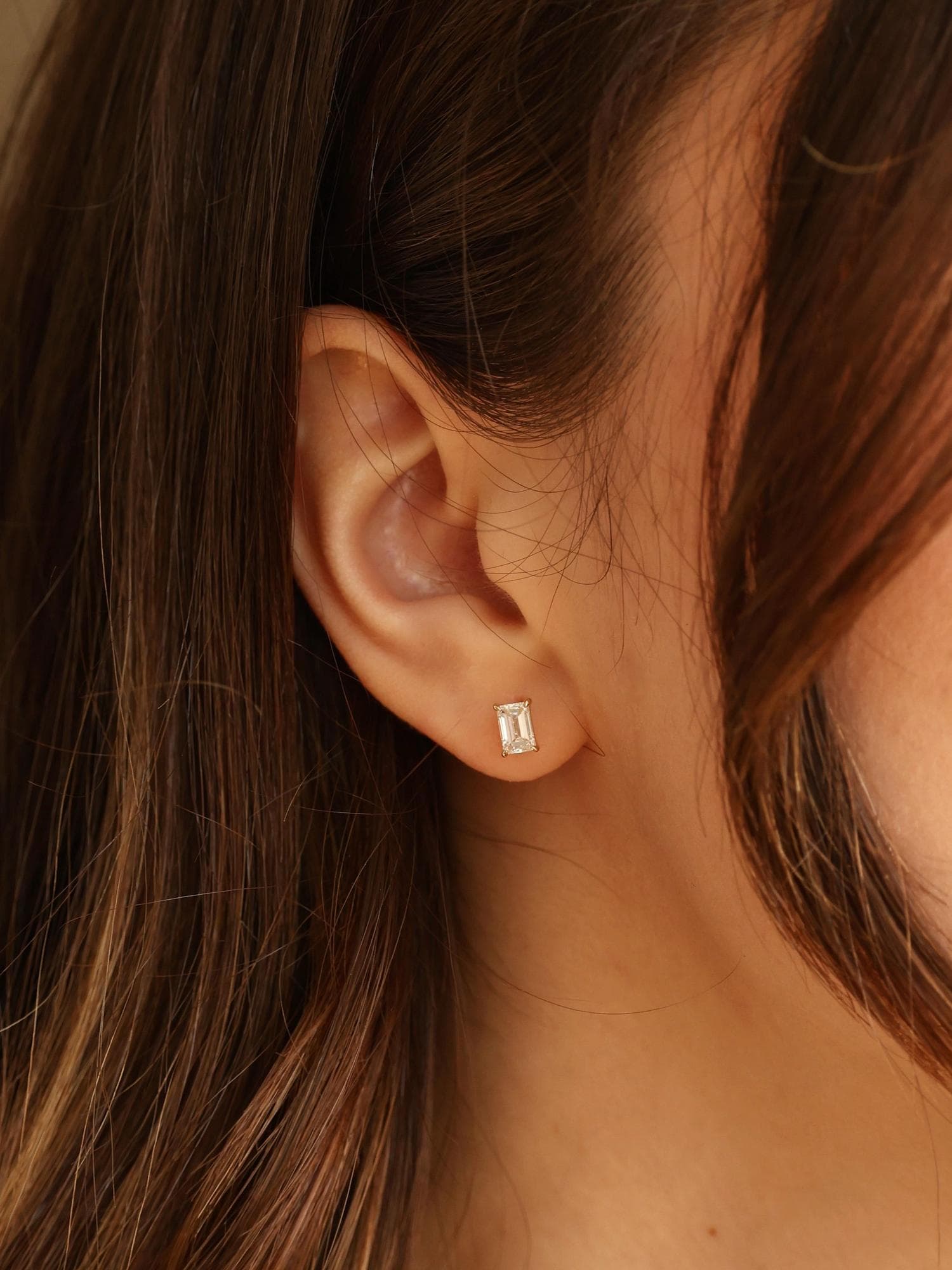 Emerald Cut Stud Earrings alternate ear view