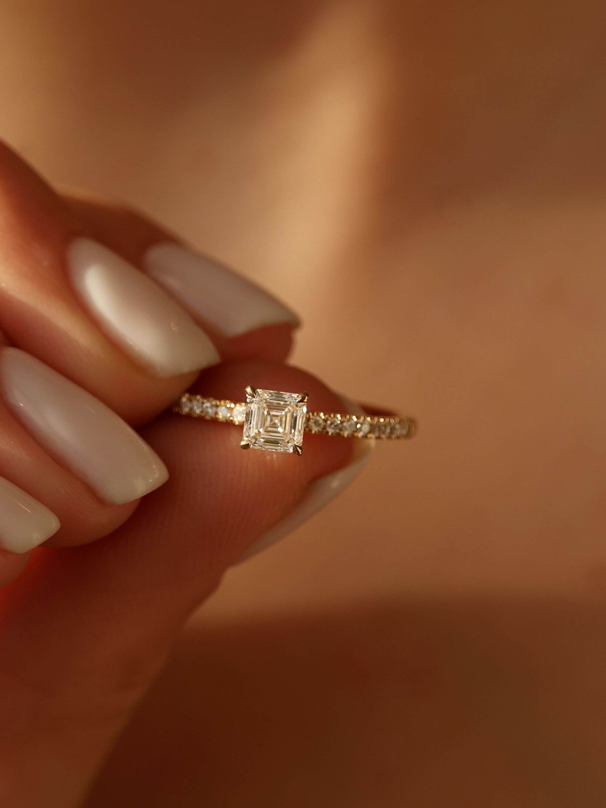Pavé Asscher Cut Ring on finger