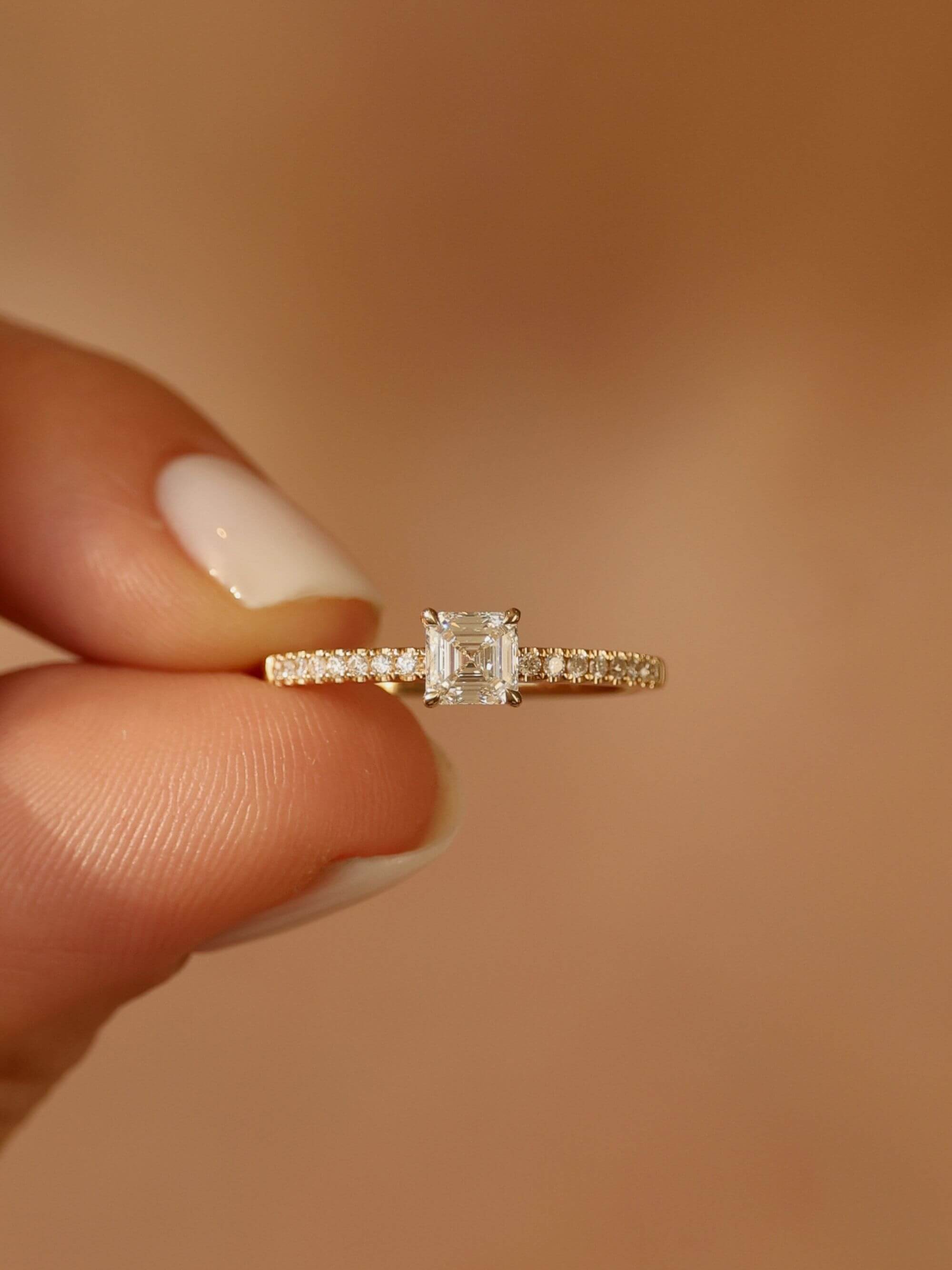 Pavé Asscher Cut Ring on finger v2