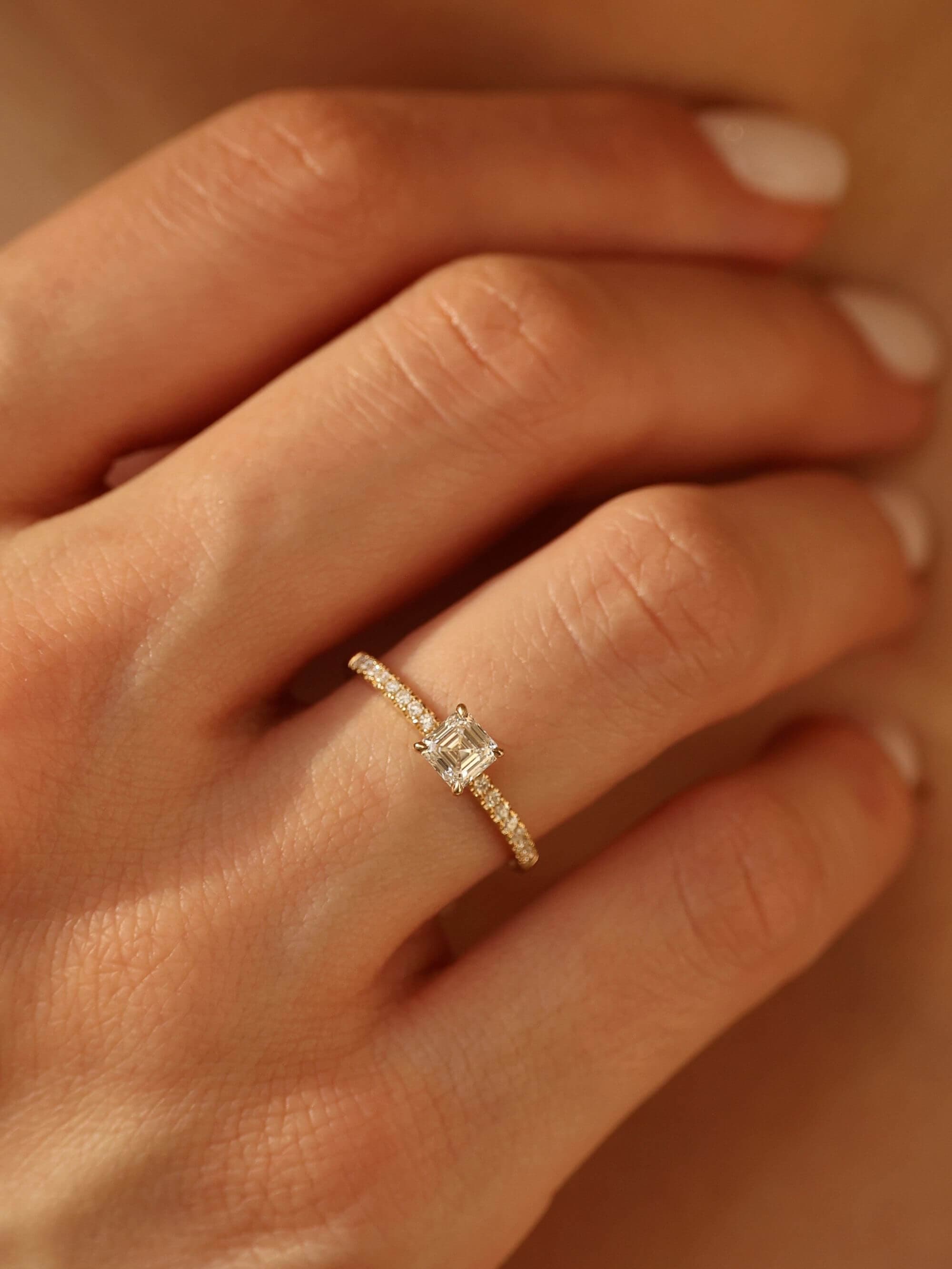 Pavé Asscher Cut Ring on hand