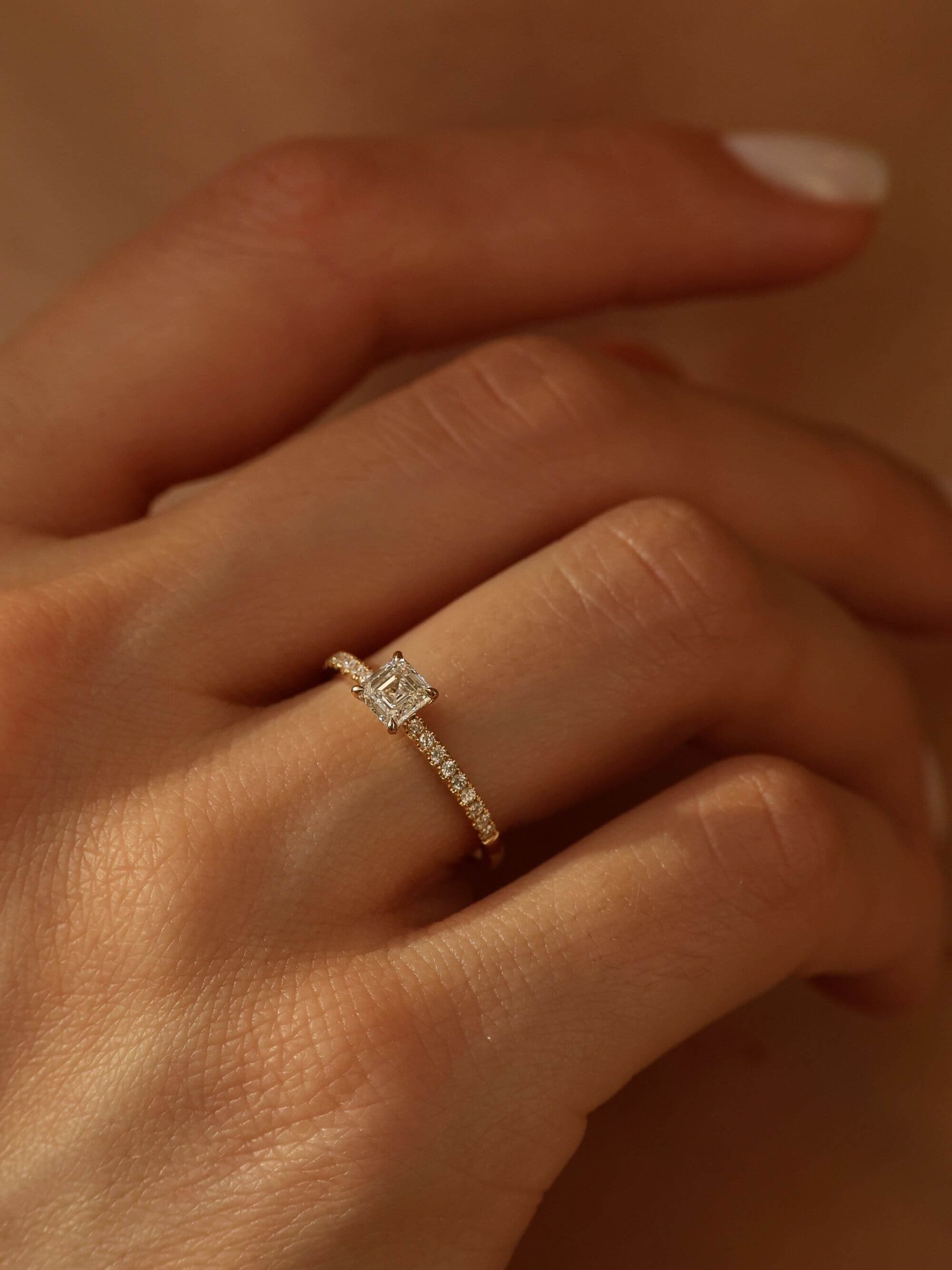Pavé Asscher Cut Ring on hand v2