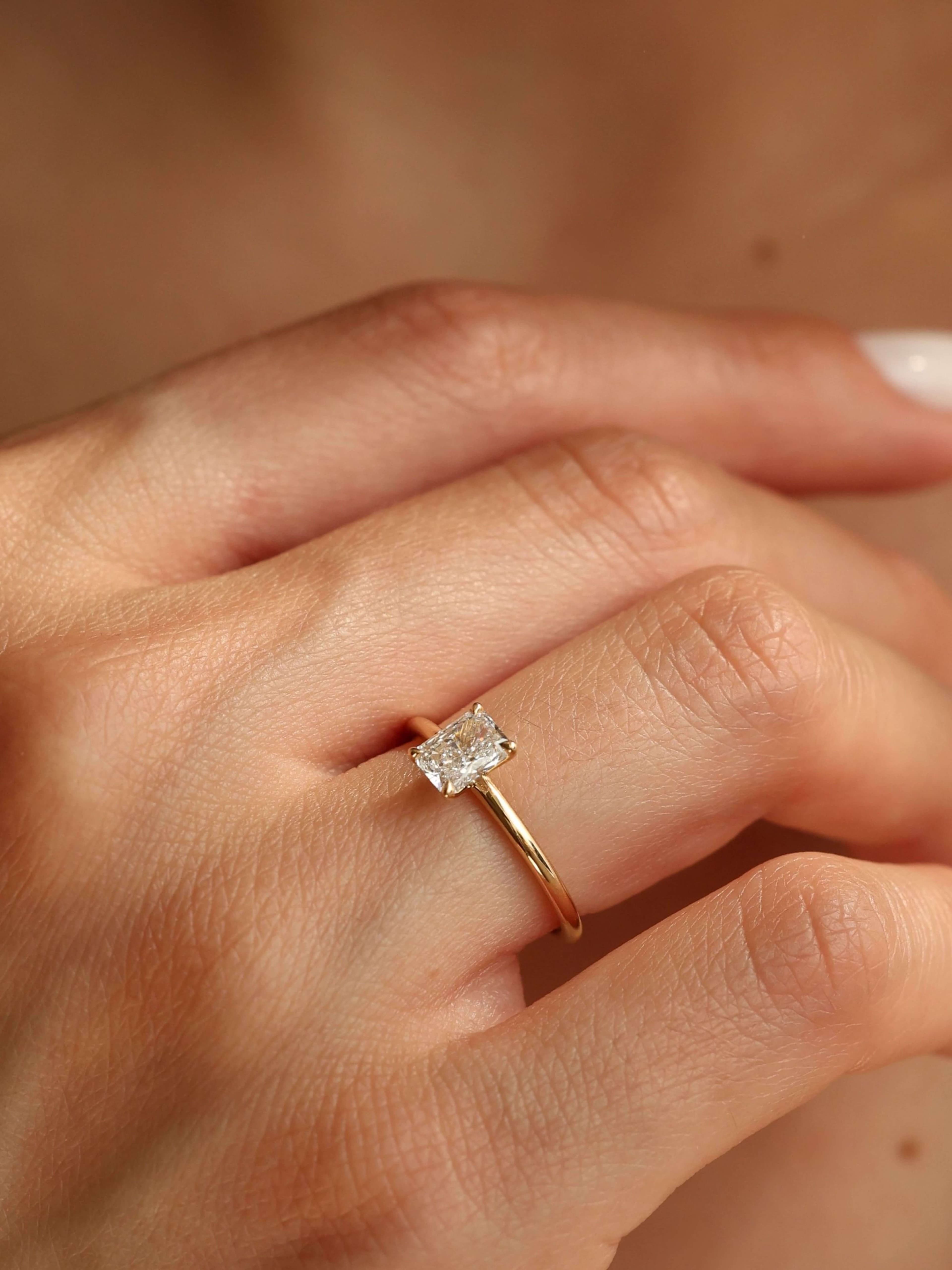 Classic Emerald Cut Ring on hand v4