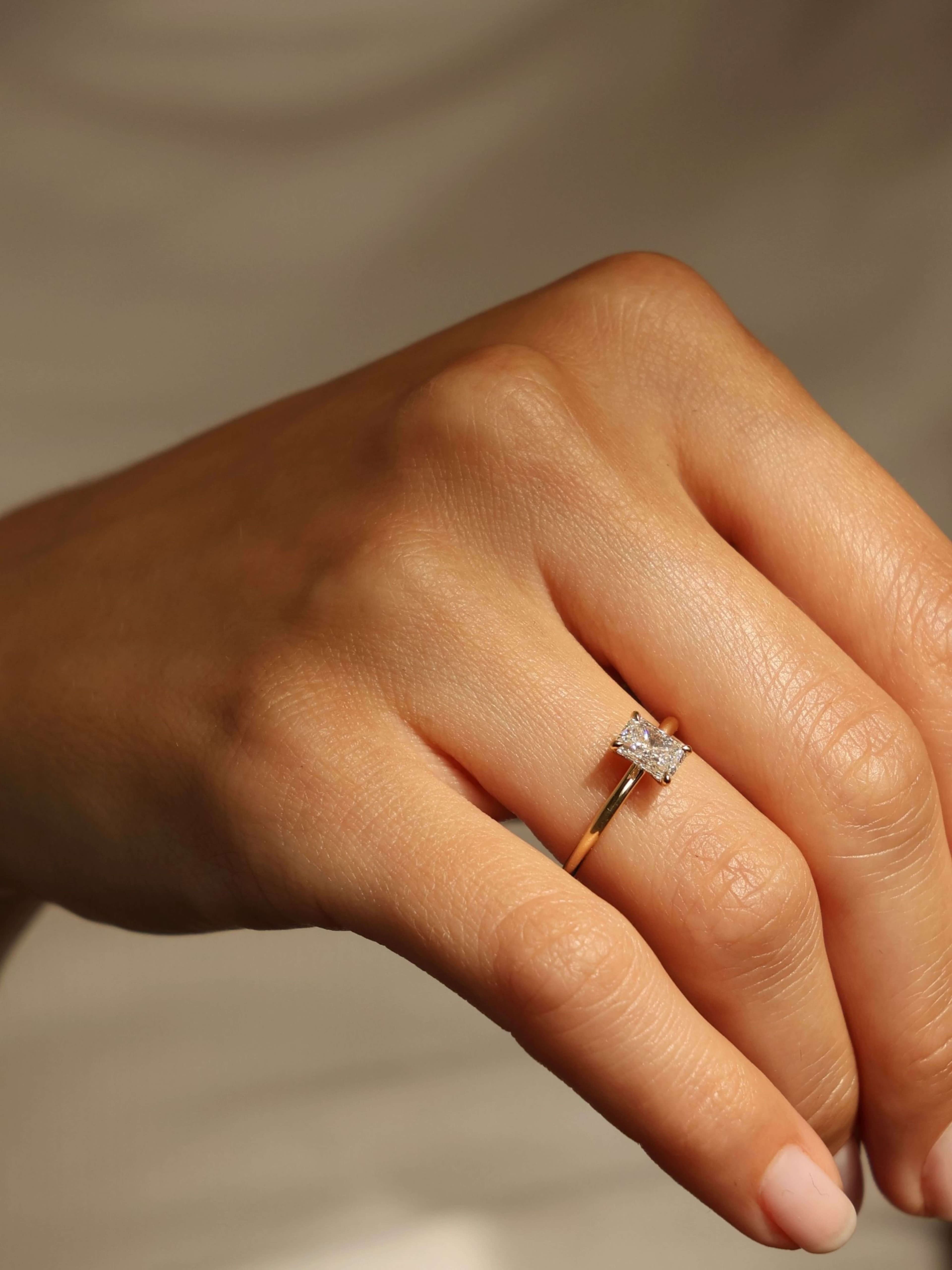 Classic Emerald Cut Ring on hand v6