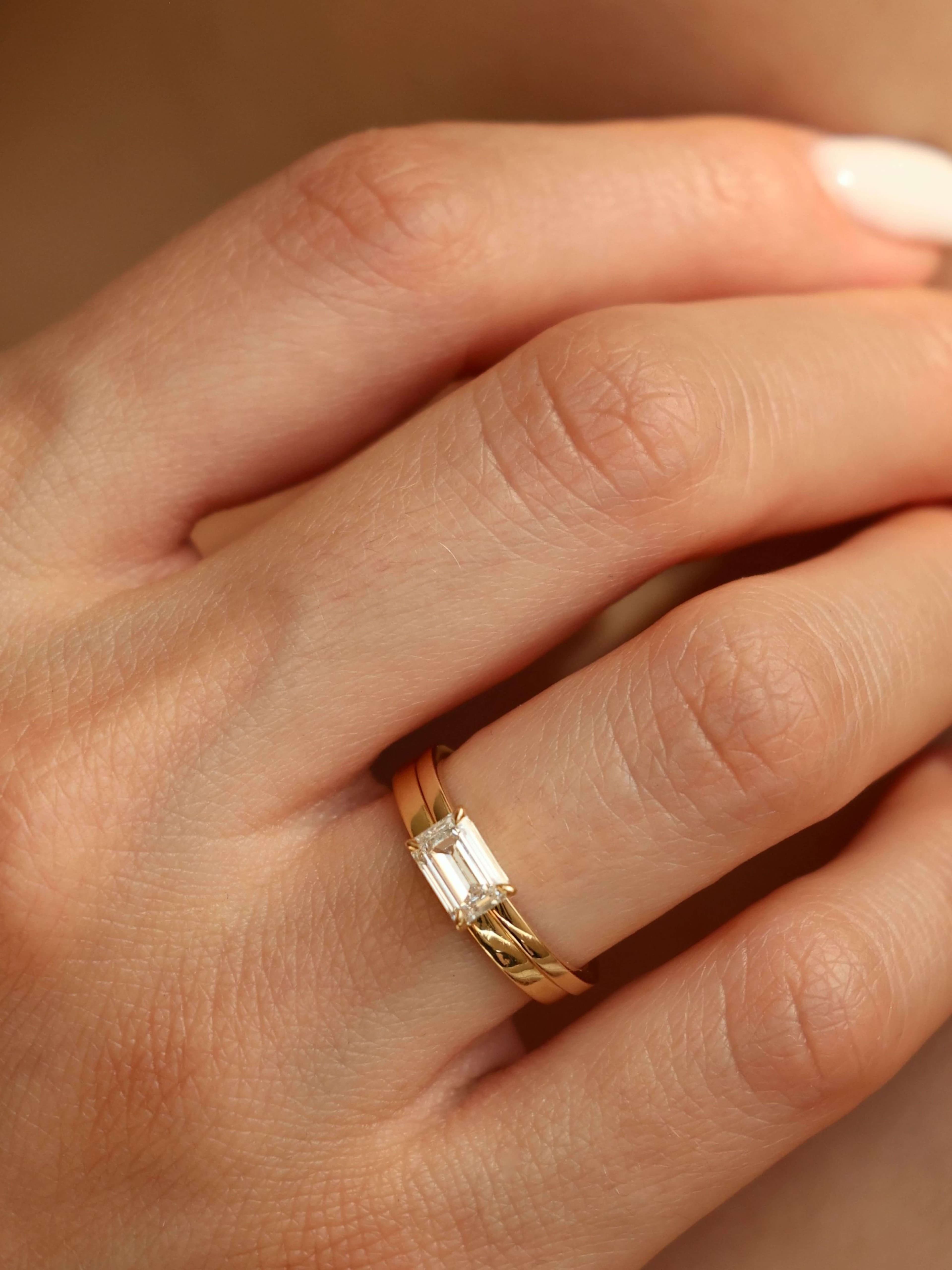 Classic Emerald Cut E-W Ring combined view