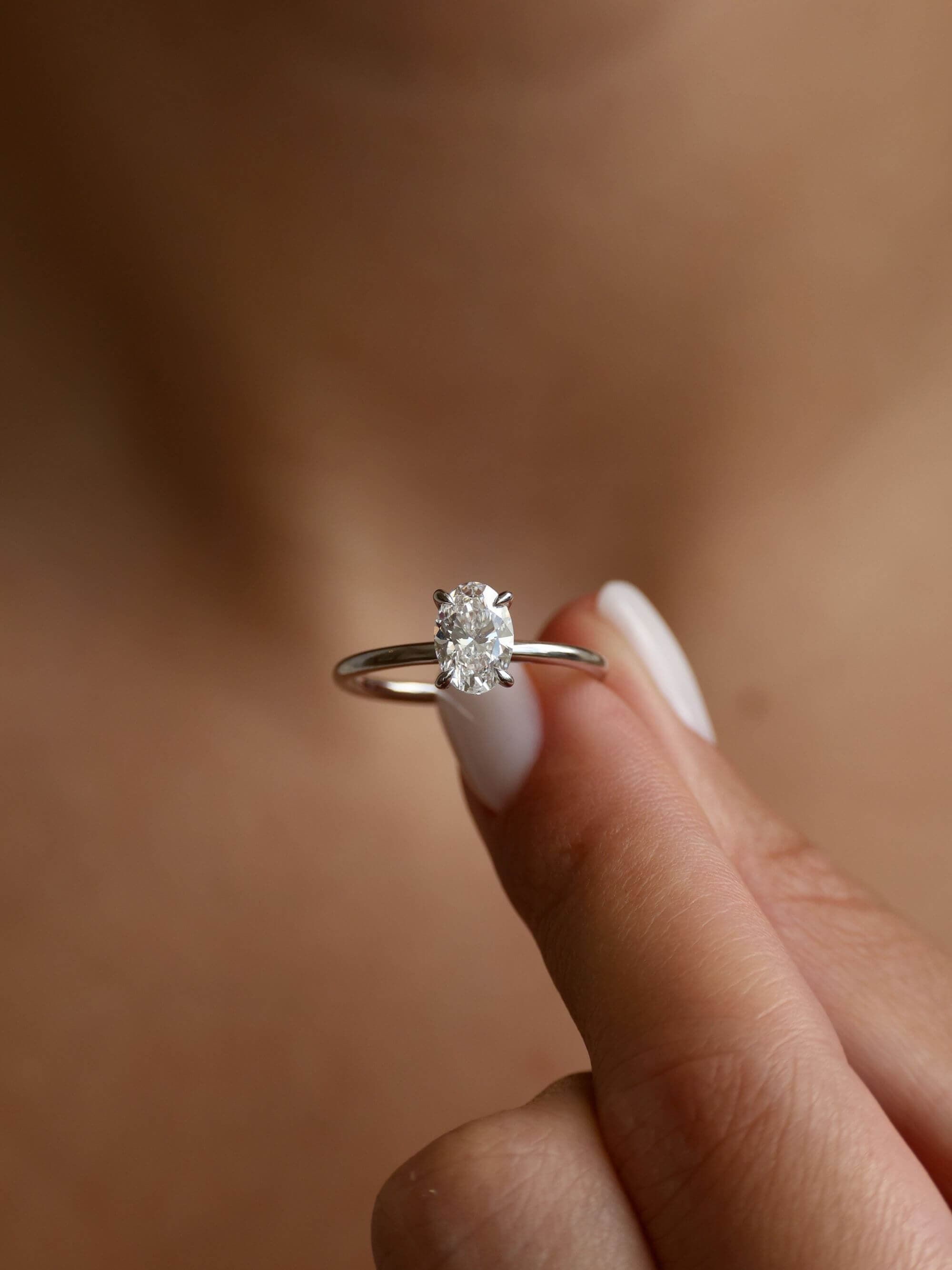 Classic Oval Cut Ring M on finger in white gold