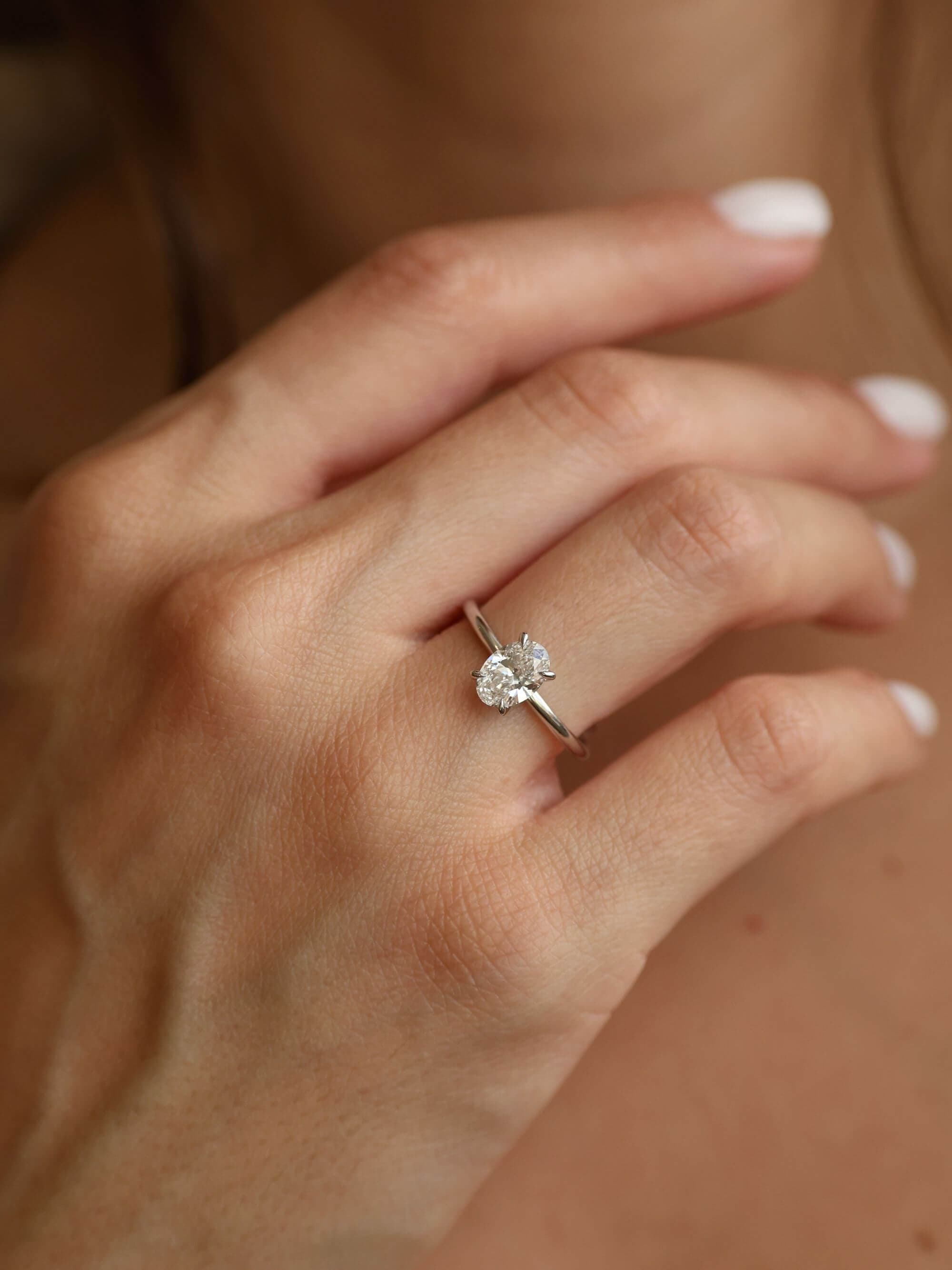 Classic Oval Cut Ring M on hand in white gold