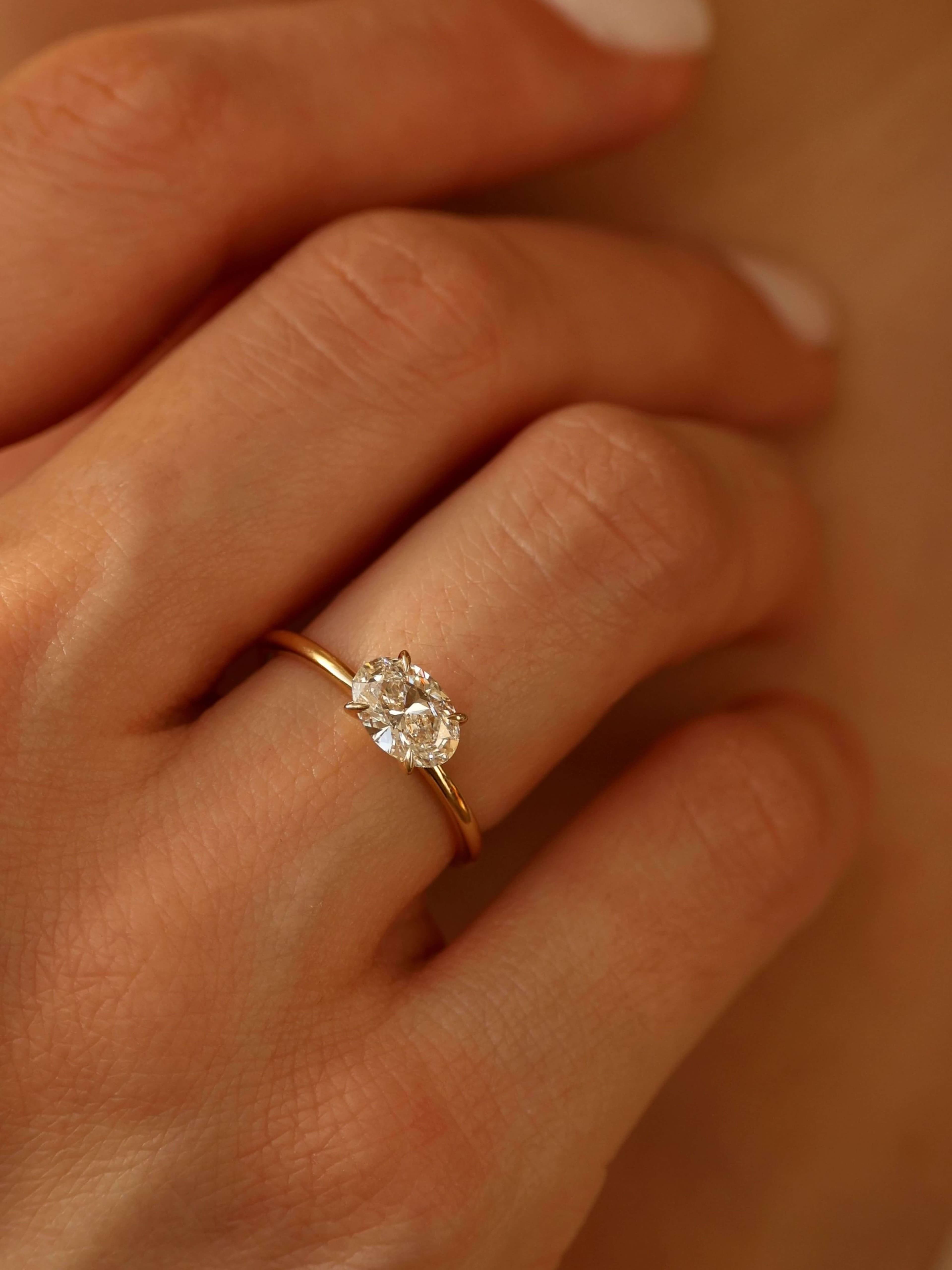 Classic Oval Cut E-W Ring on hand