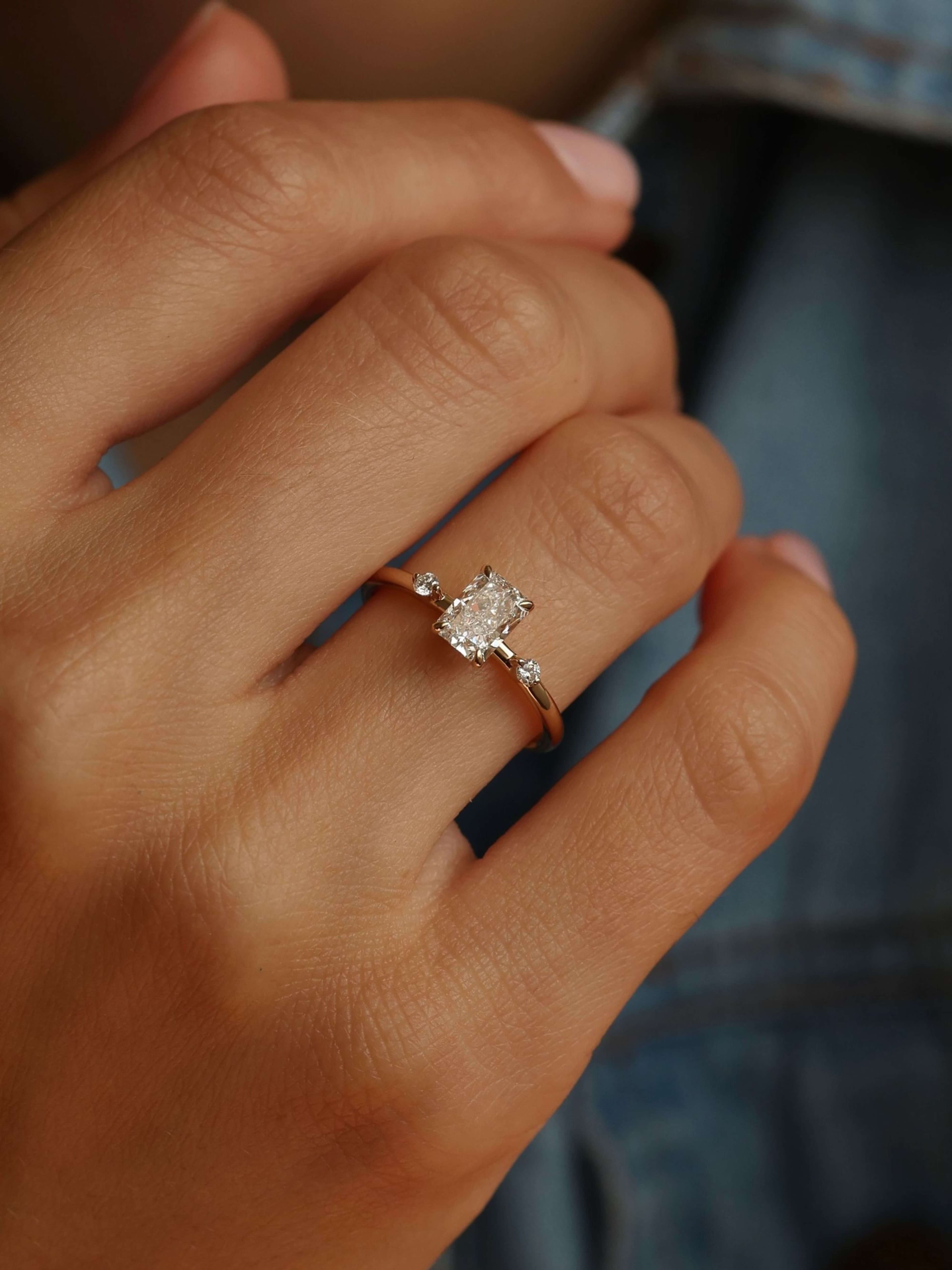 Evania Ring on finger in white gold