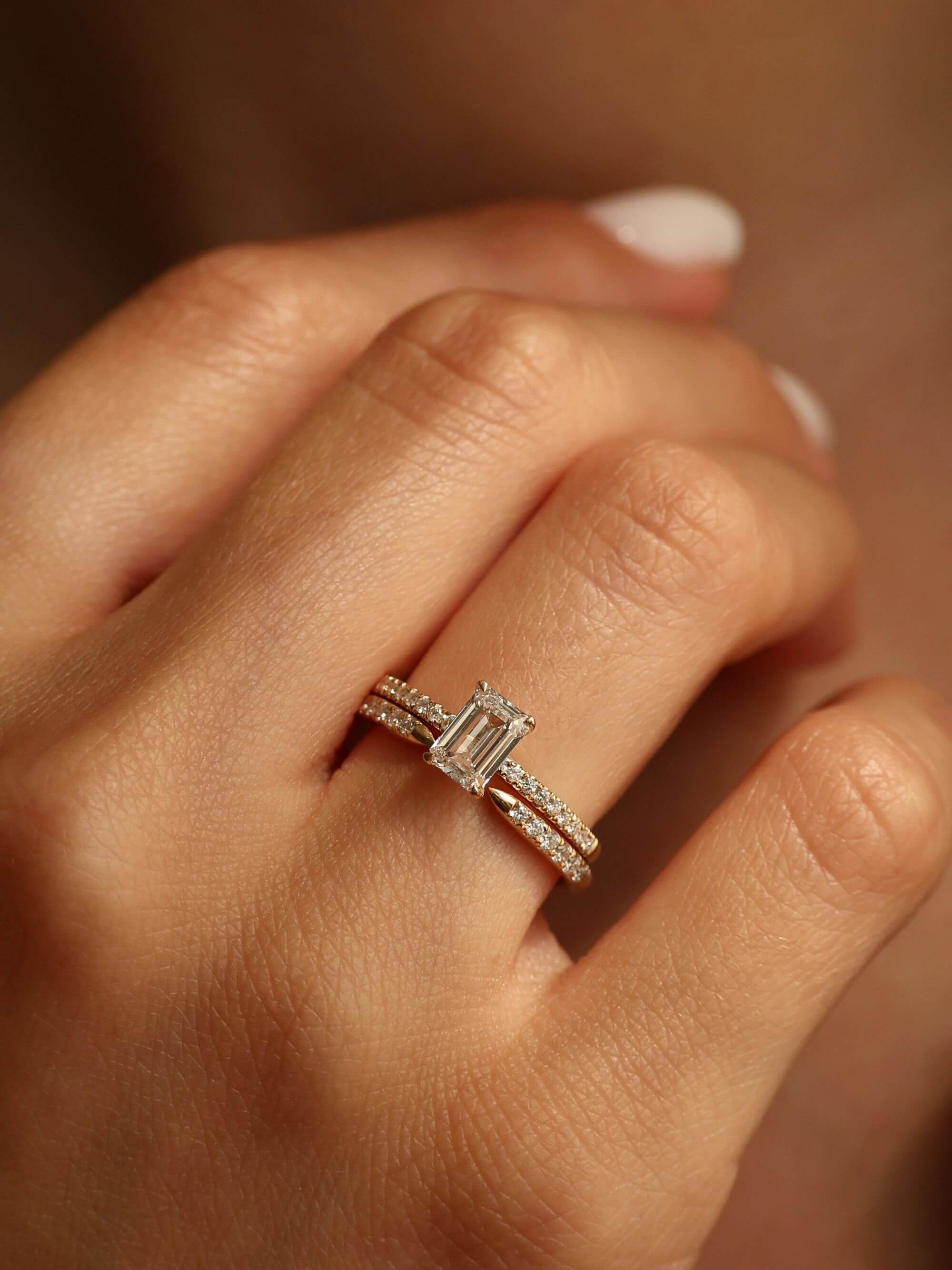 Pavé Emerald Cut Ring combined view