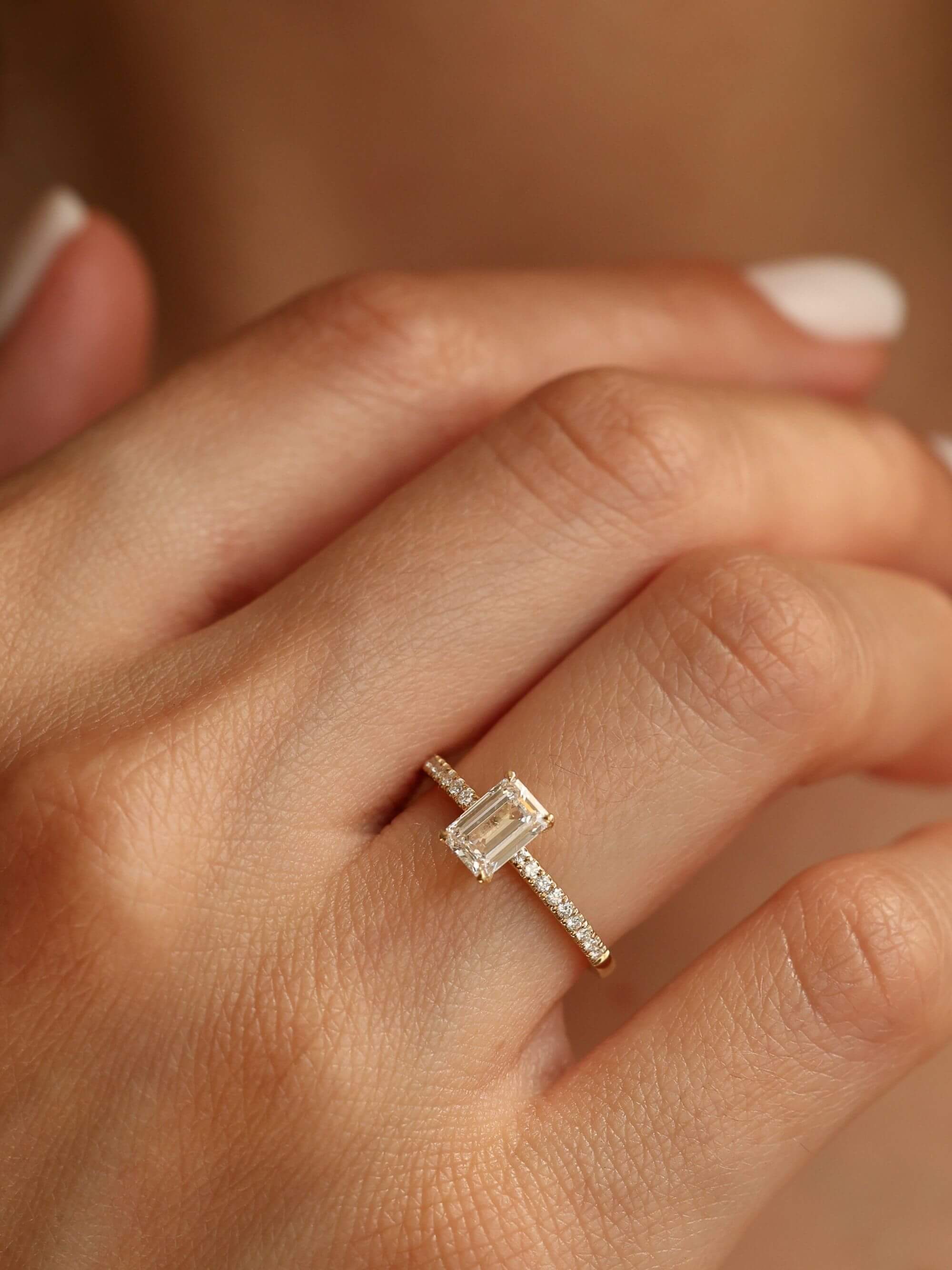 Pavé Emerald Cut Ring on hand
