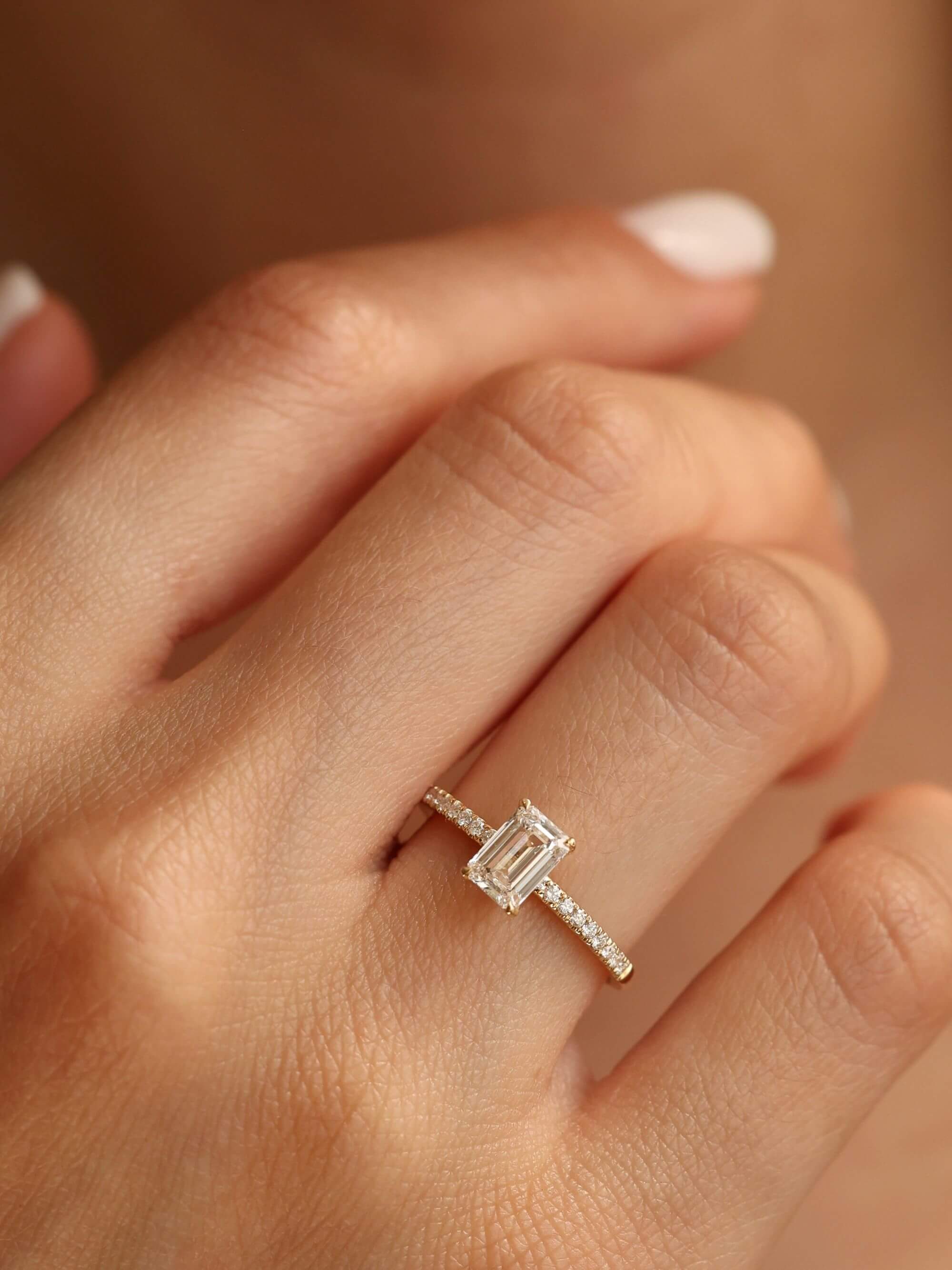Pavé Emerald Cut Ring on hand v2