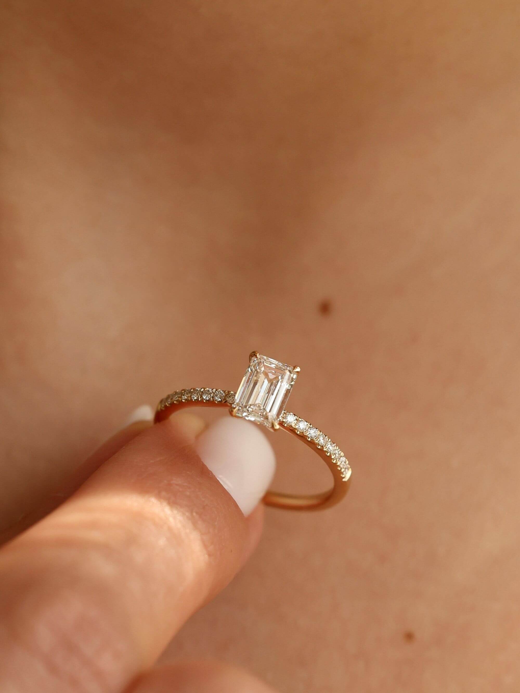 Pavé Emerald Cut Ring on hand v3