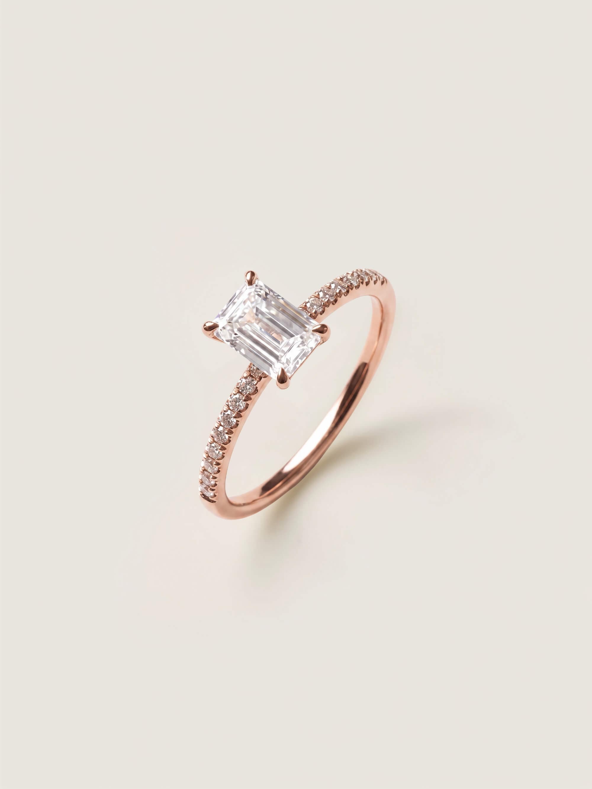 Pavé Emerald Cut Ring in rose gold