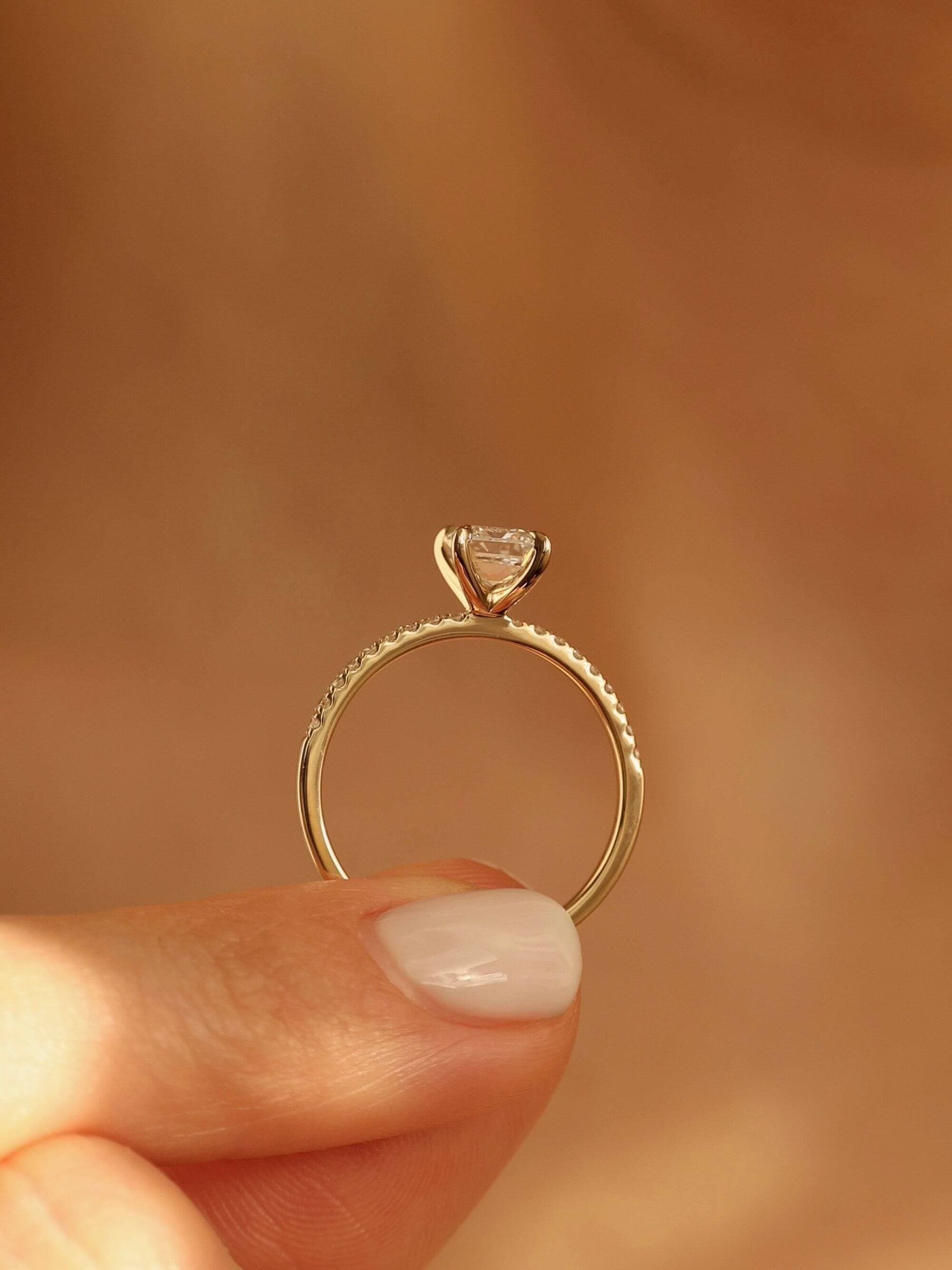Pavé Emerald Cut Ring studio view
