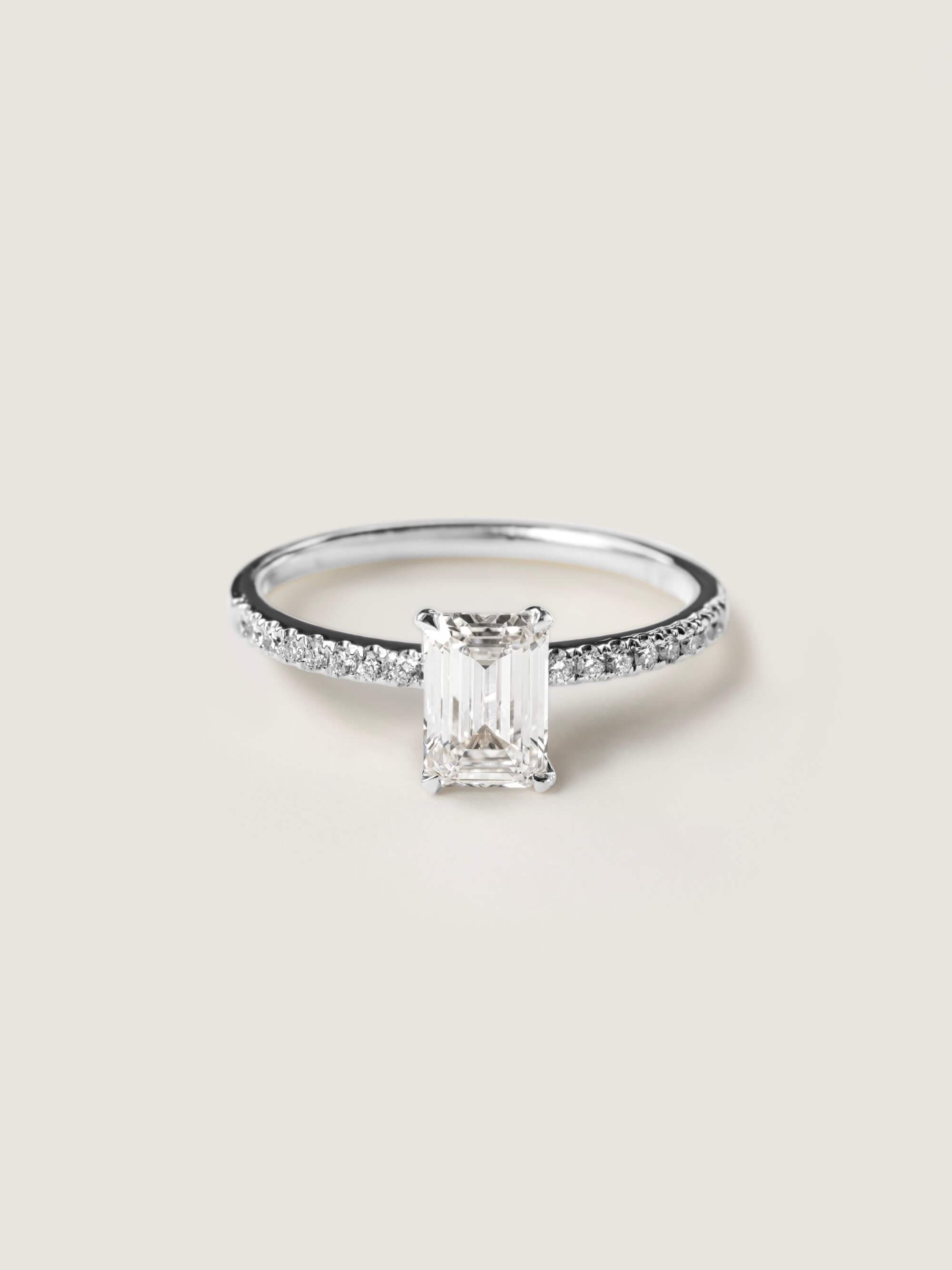 Pavé Emerald Cut Ring in white gold