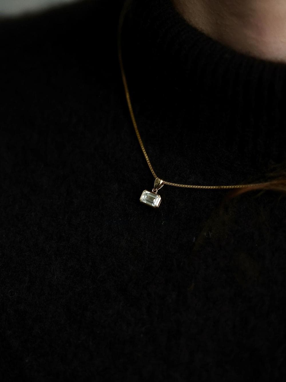 Emerald Cut Pendant worn