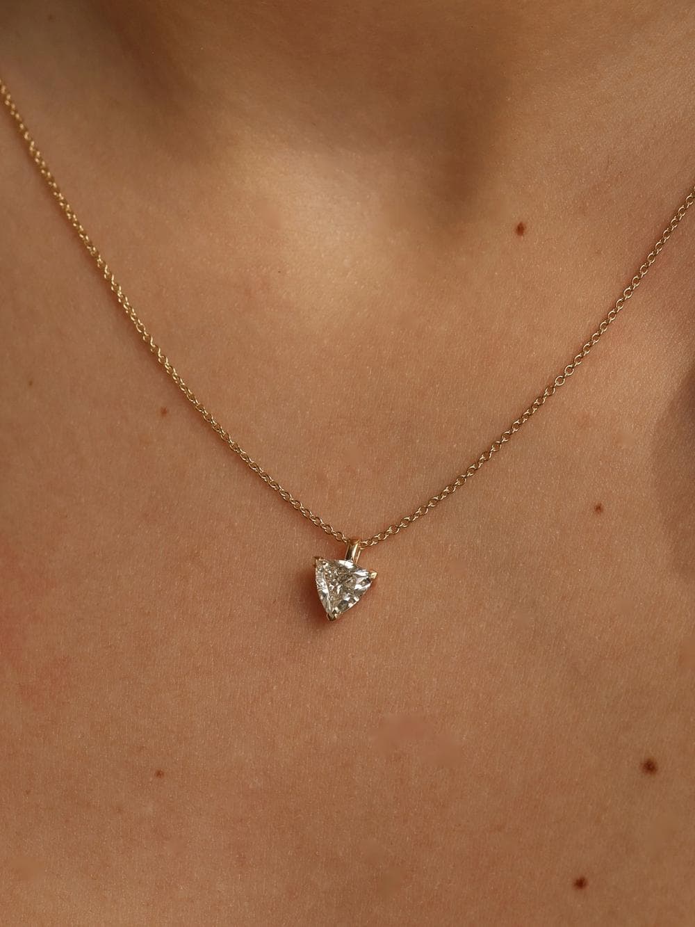 Trillion Cut Pendant worn on neck