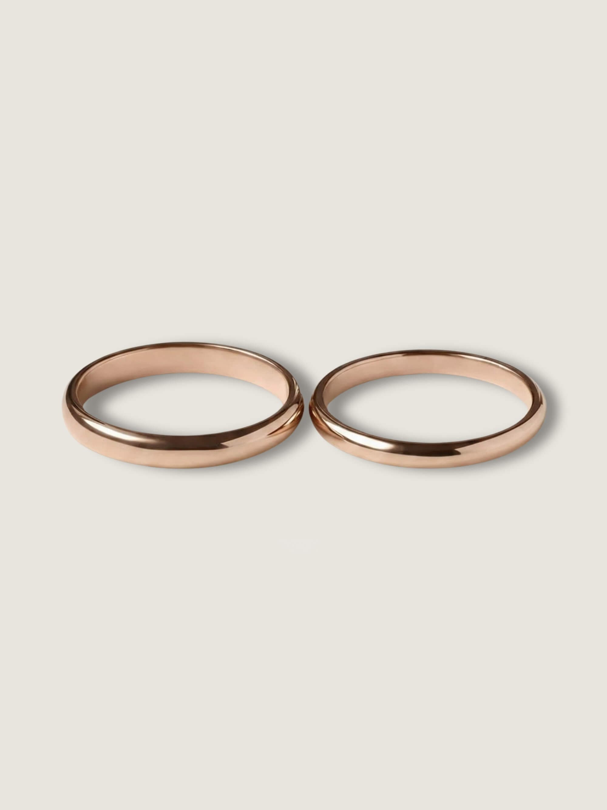 Classic half-round duo wedding rings 2 mm and 3 mm in rose gold