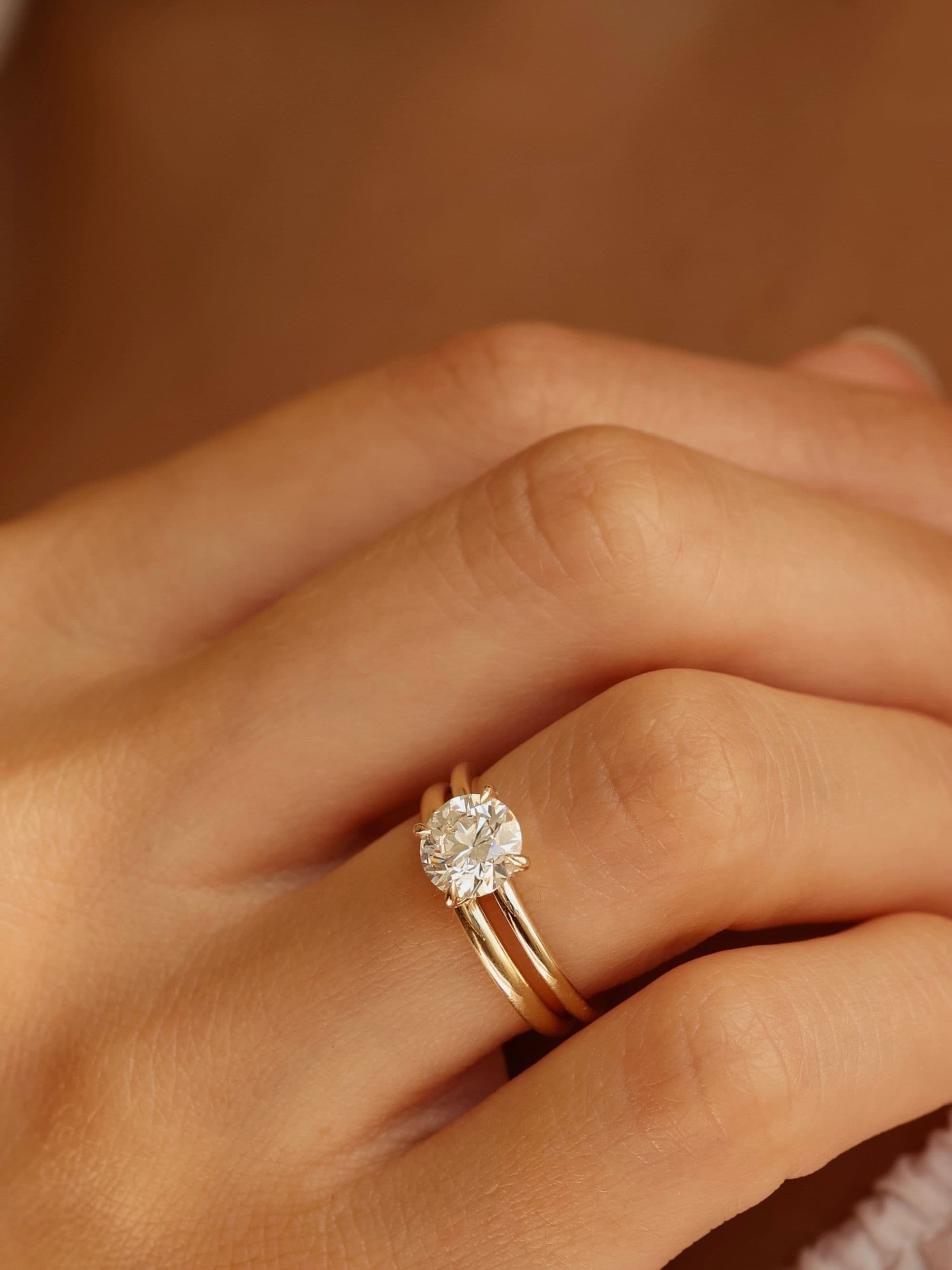 Classic 2 mm half-round wedding ring combined view