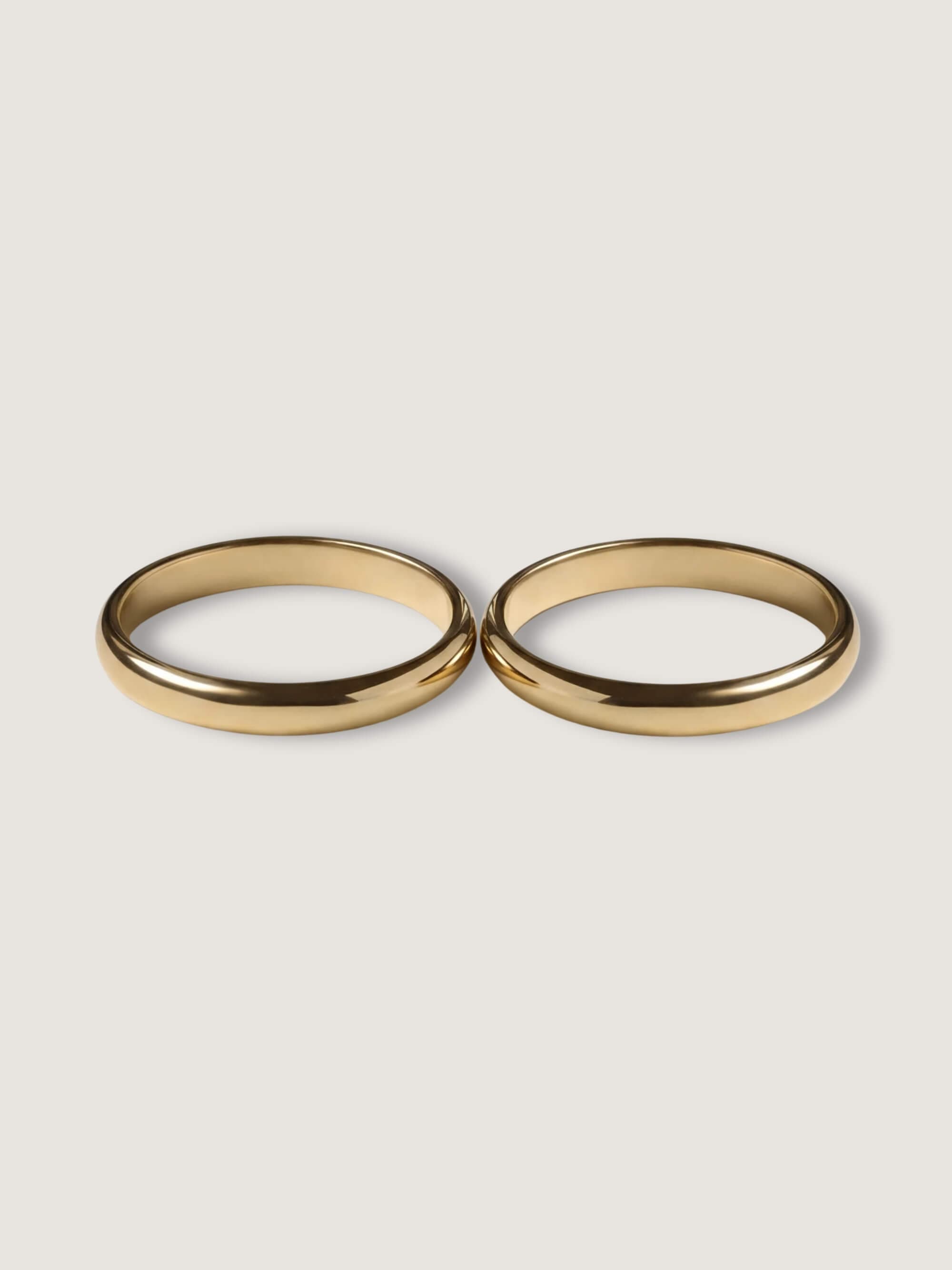 Classic half-round duo wedding rings 3 mm + 3 mm in yellow gold