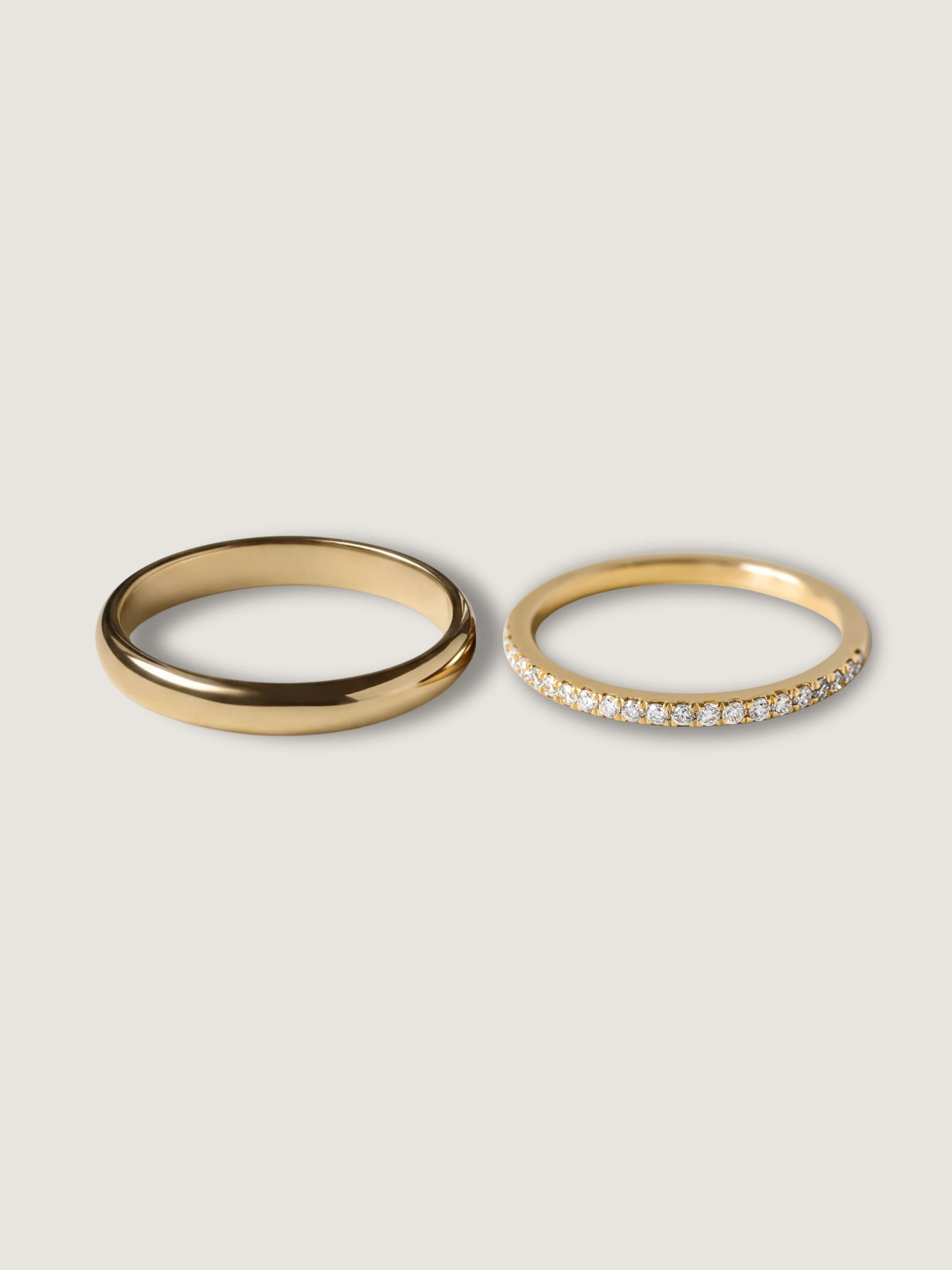 Classic 3 mm and Eternity Wedding Rings in Yellow Gold