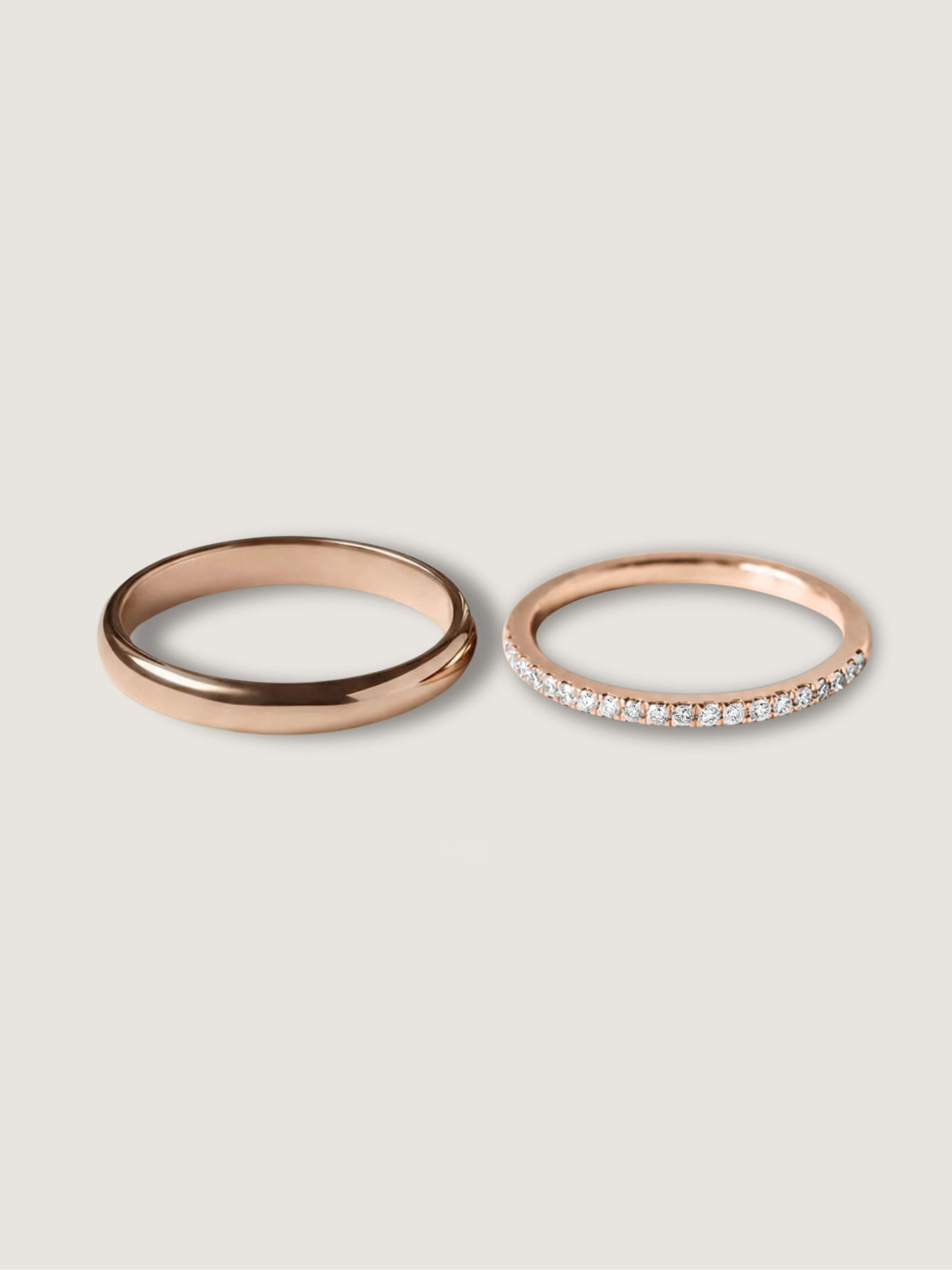 Classic 3 mm and Eternity Wedding Rings in Rose Gold