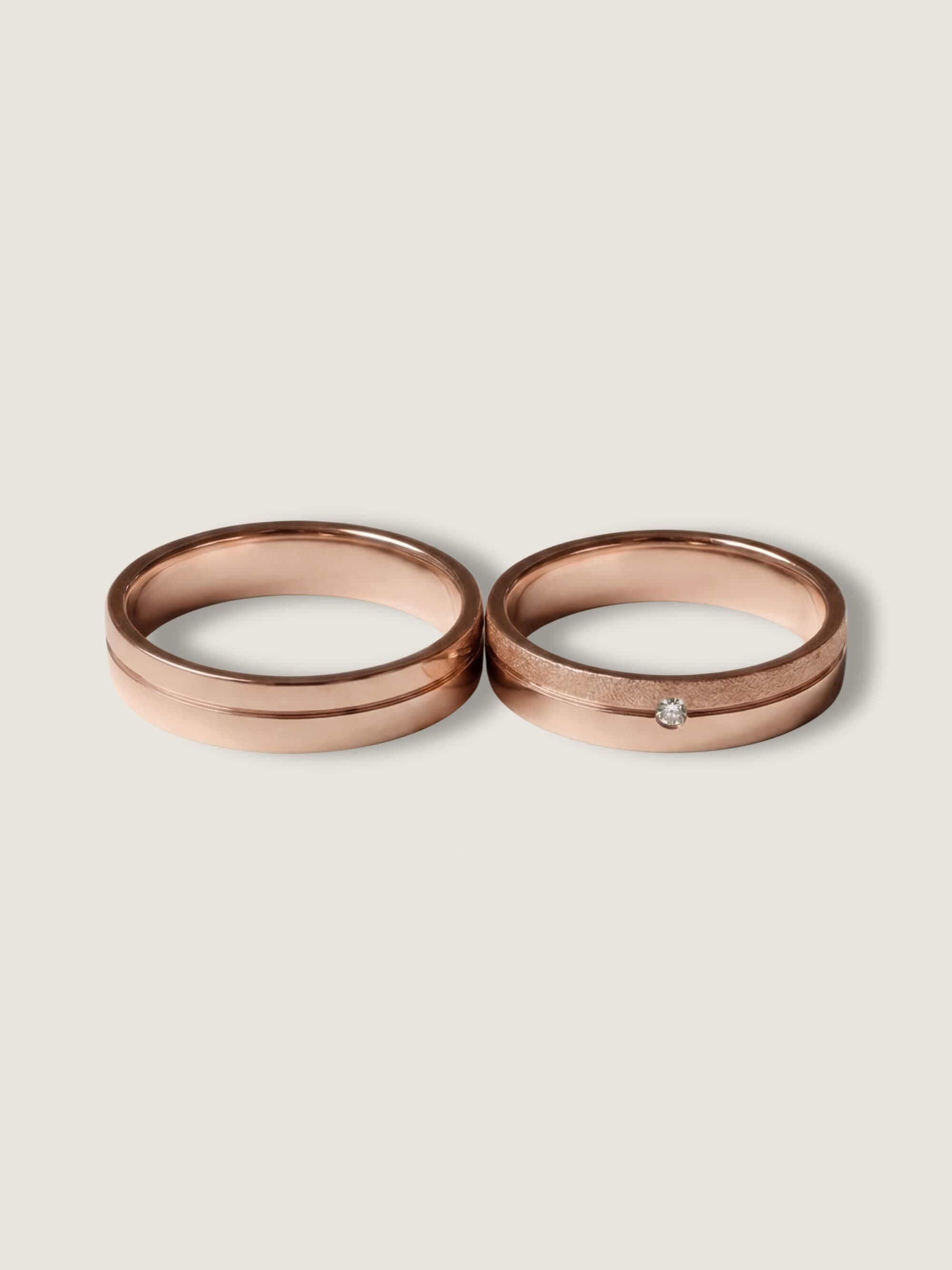 Line and Brilliant Relief duo wedding rings in rose gold