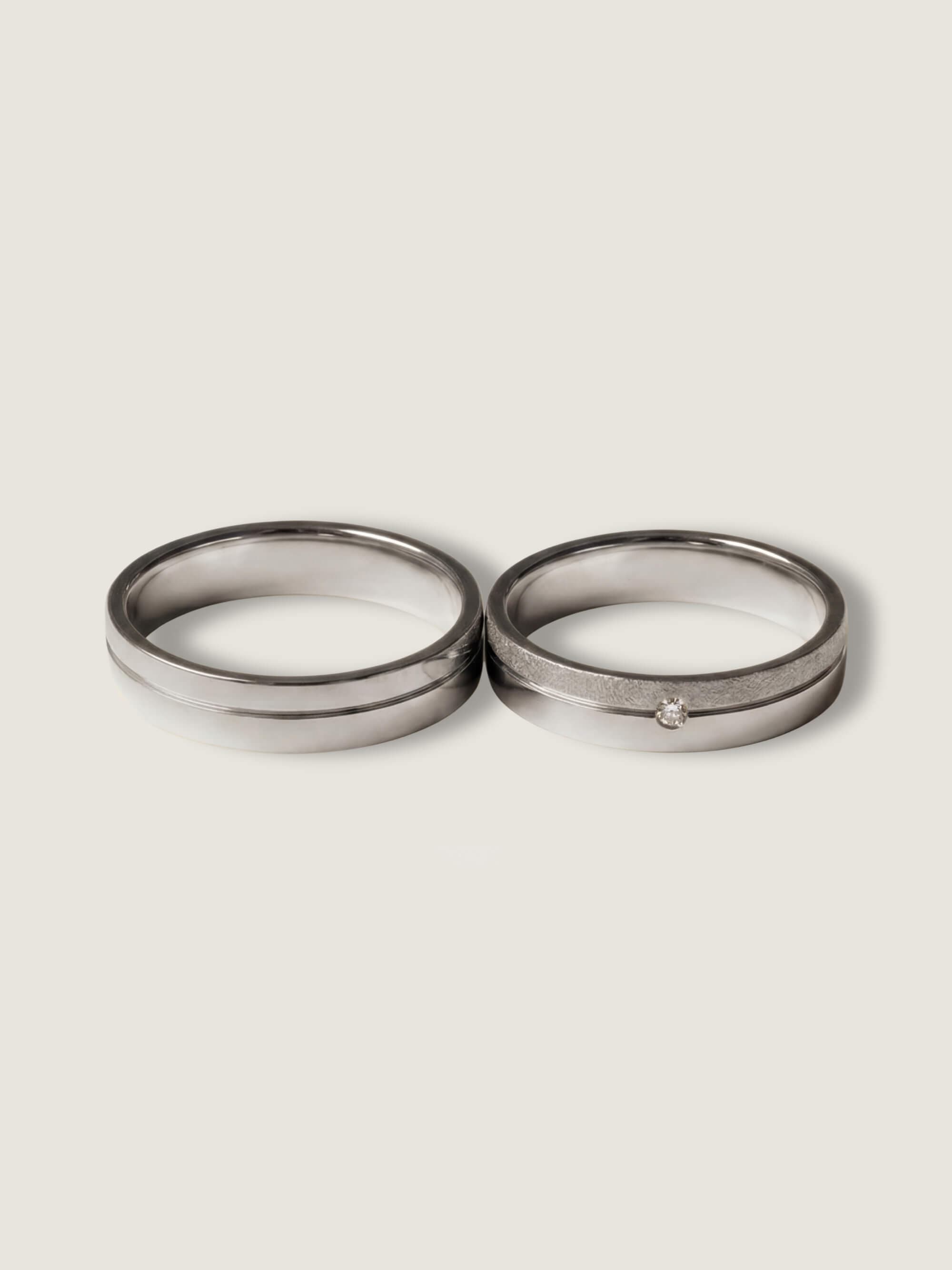 Line and Brilliant Relief duo wedding rings in white gold