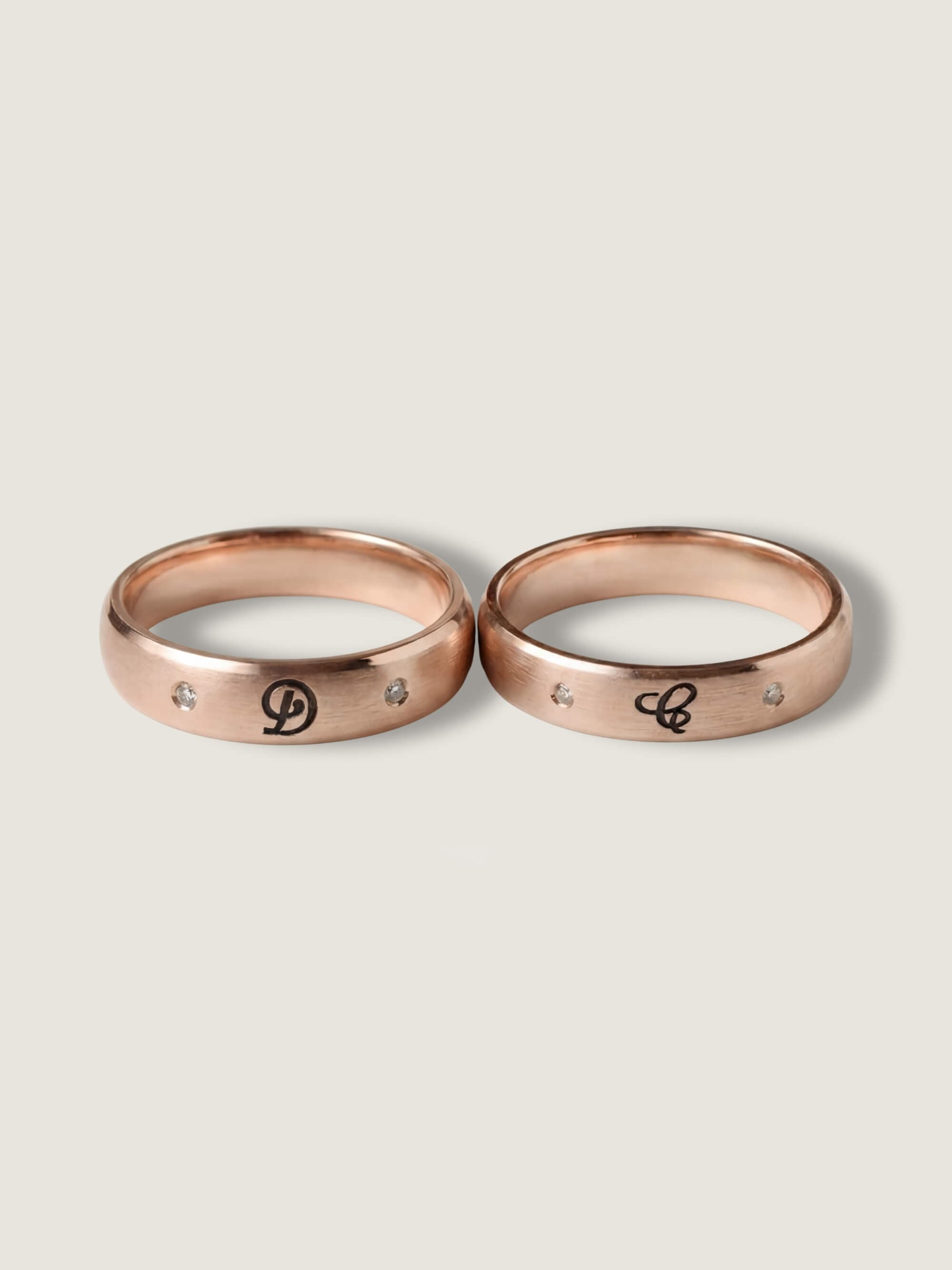 Signature duo wedding rings in rose gold