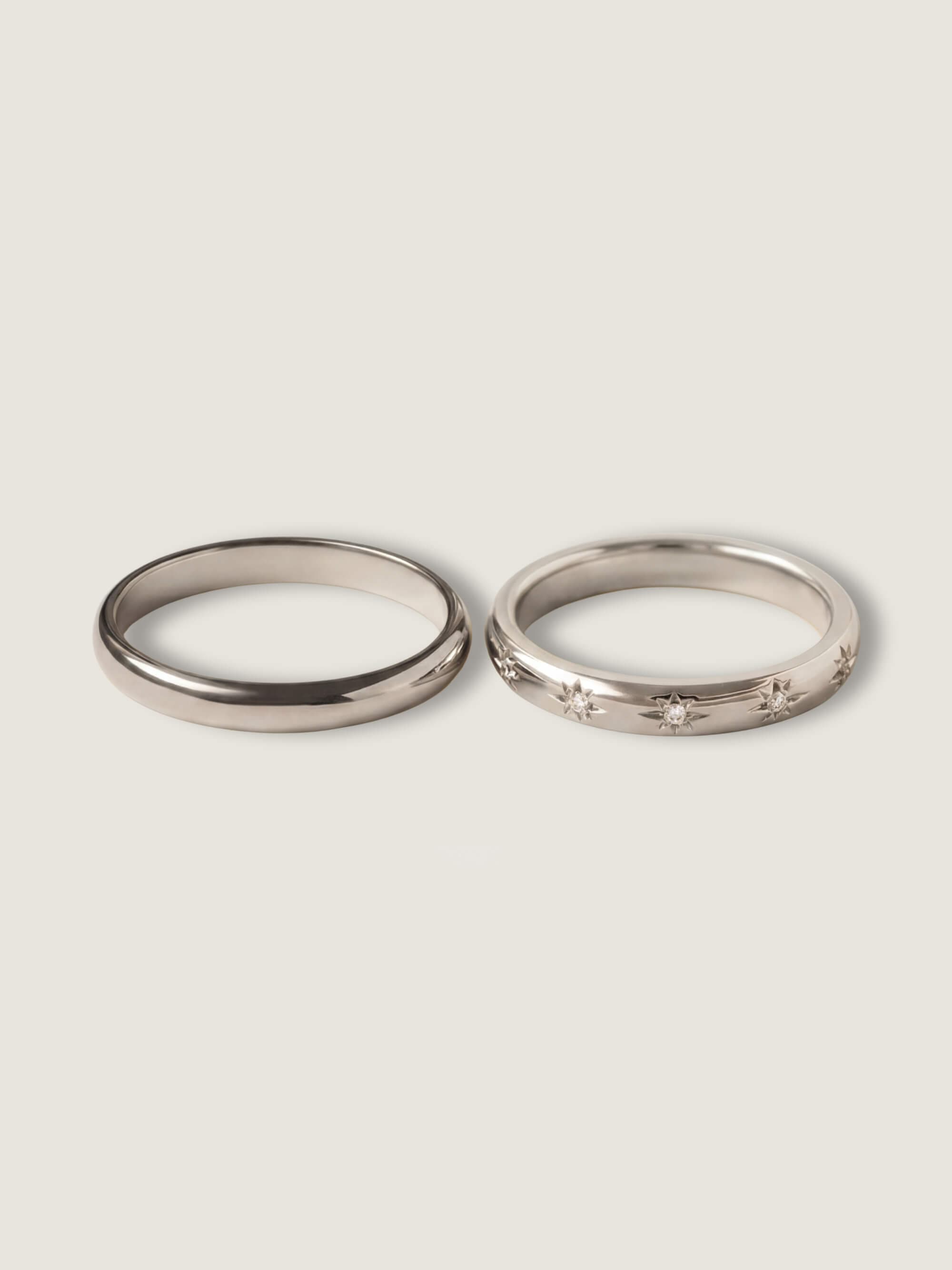 Classic 3 mm half-round and Stella duo wedding rings in white gold